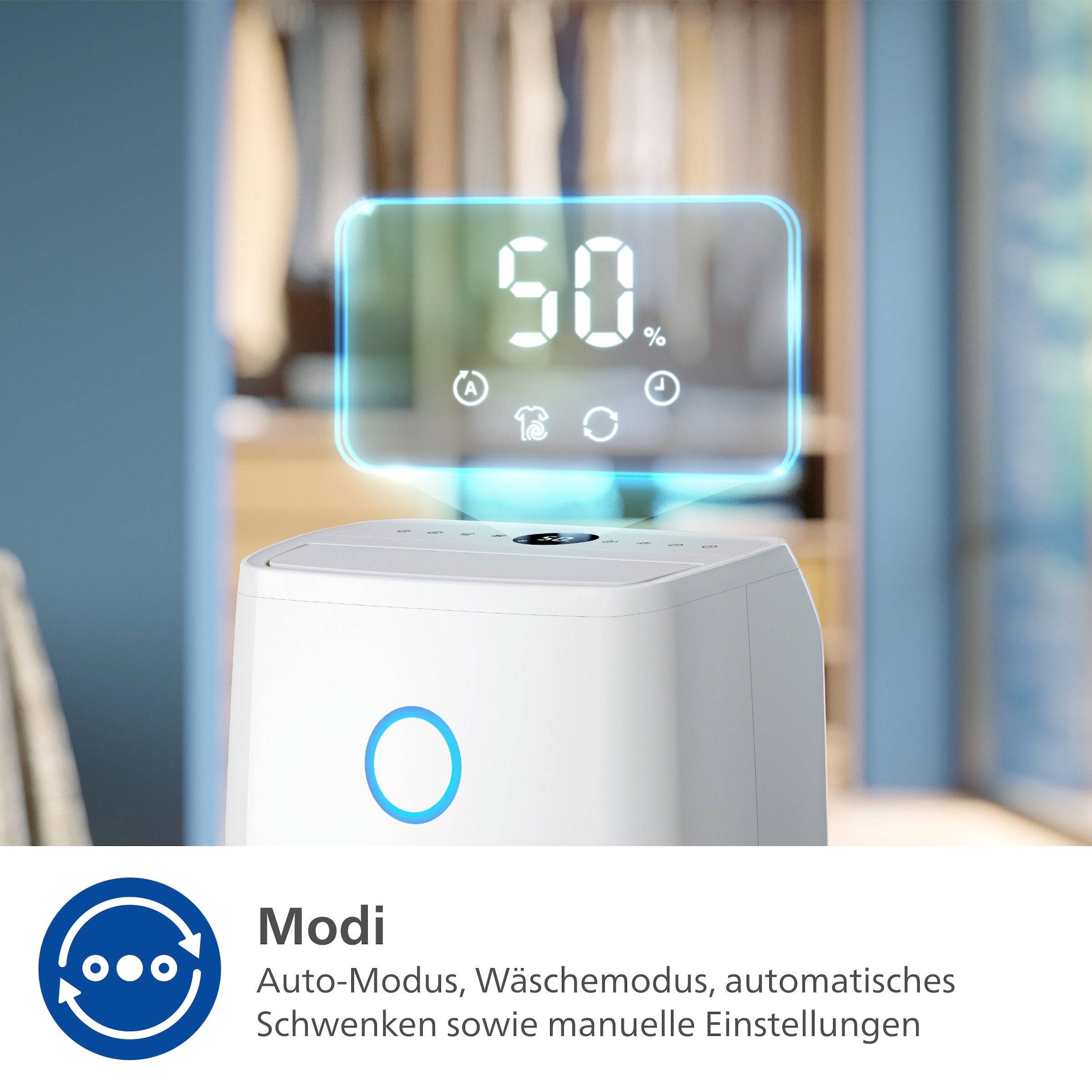 Philips Luftentfeuchter »DE3306/11 3000 Series, mit Wäschetrockner-Modus«, für 150 m³ Räume, Entfeuchtung 34,3 l/Tag, Tank 4 l, 360-Grad-Mobilität u. Aromatherapie-Zusatzoption