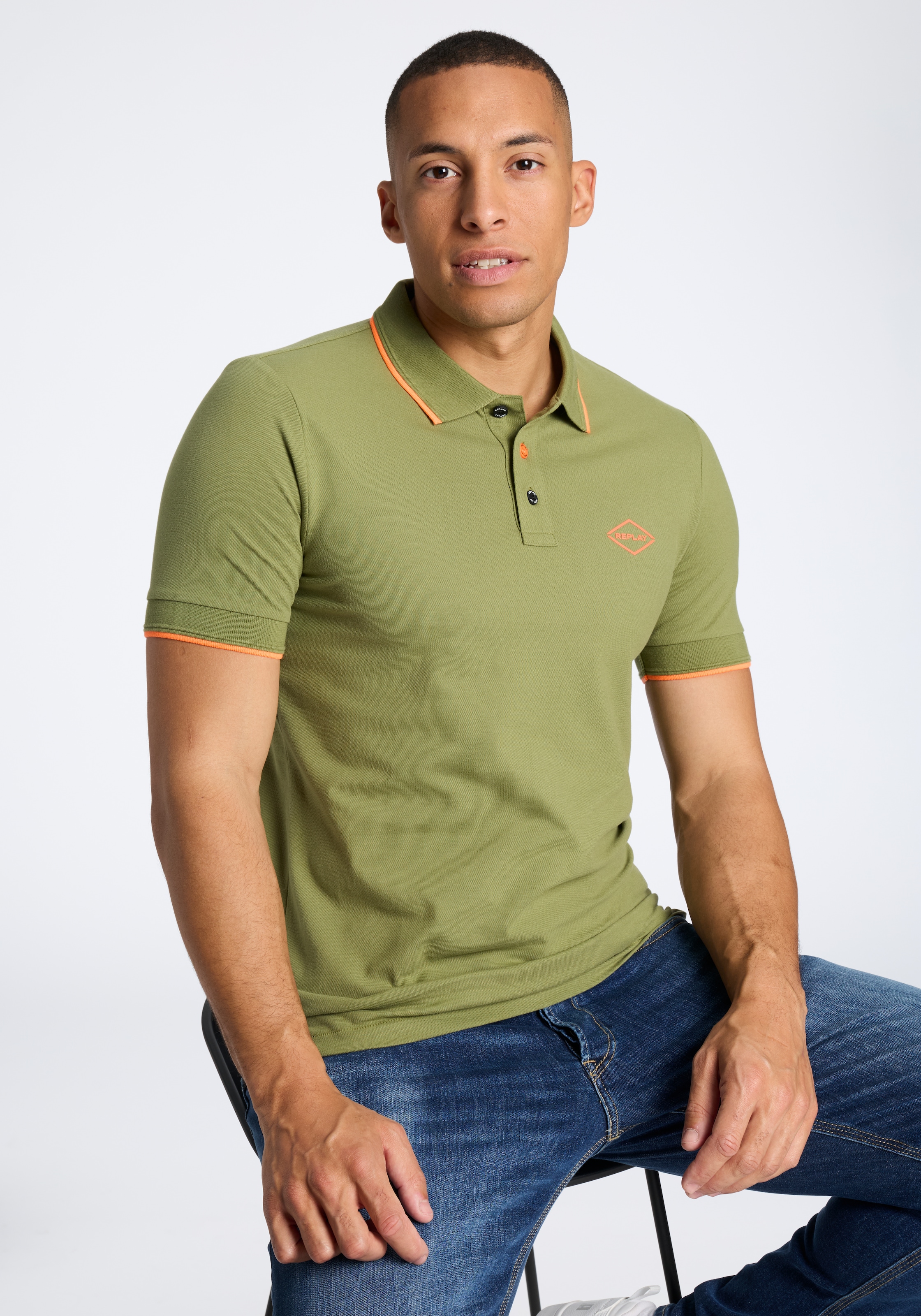 Replay Polo avec détails contrastés, mélange coton