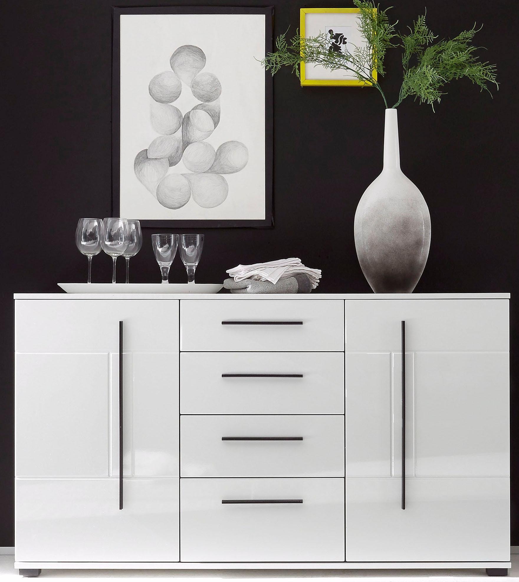 INOSIGN Sideboard »Cantara, moderner Schrank, Kommode in Eiche Evoke oder weiss«, schwarze Stangengriffe, ausreichend Stauraum, vielseitig einsetzbar