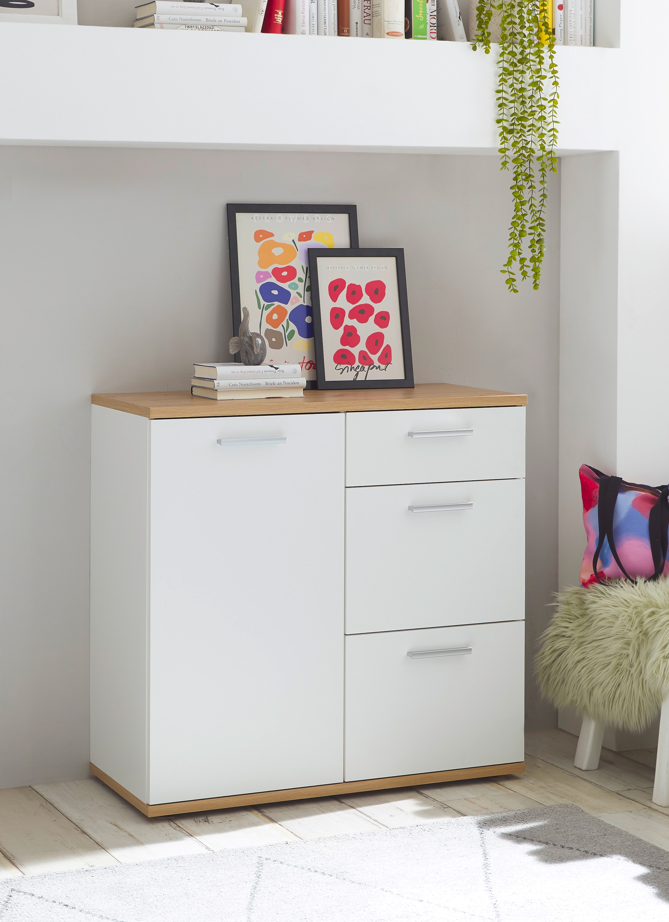 Image of HBZ Kommode "BC1035 weiss matt, BxHxT 95x86x38 cm" Kommode mit 1 Tür, 3 Schubkästen, 1 Einlegeboden