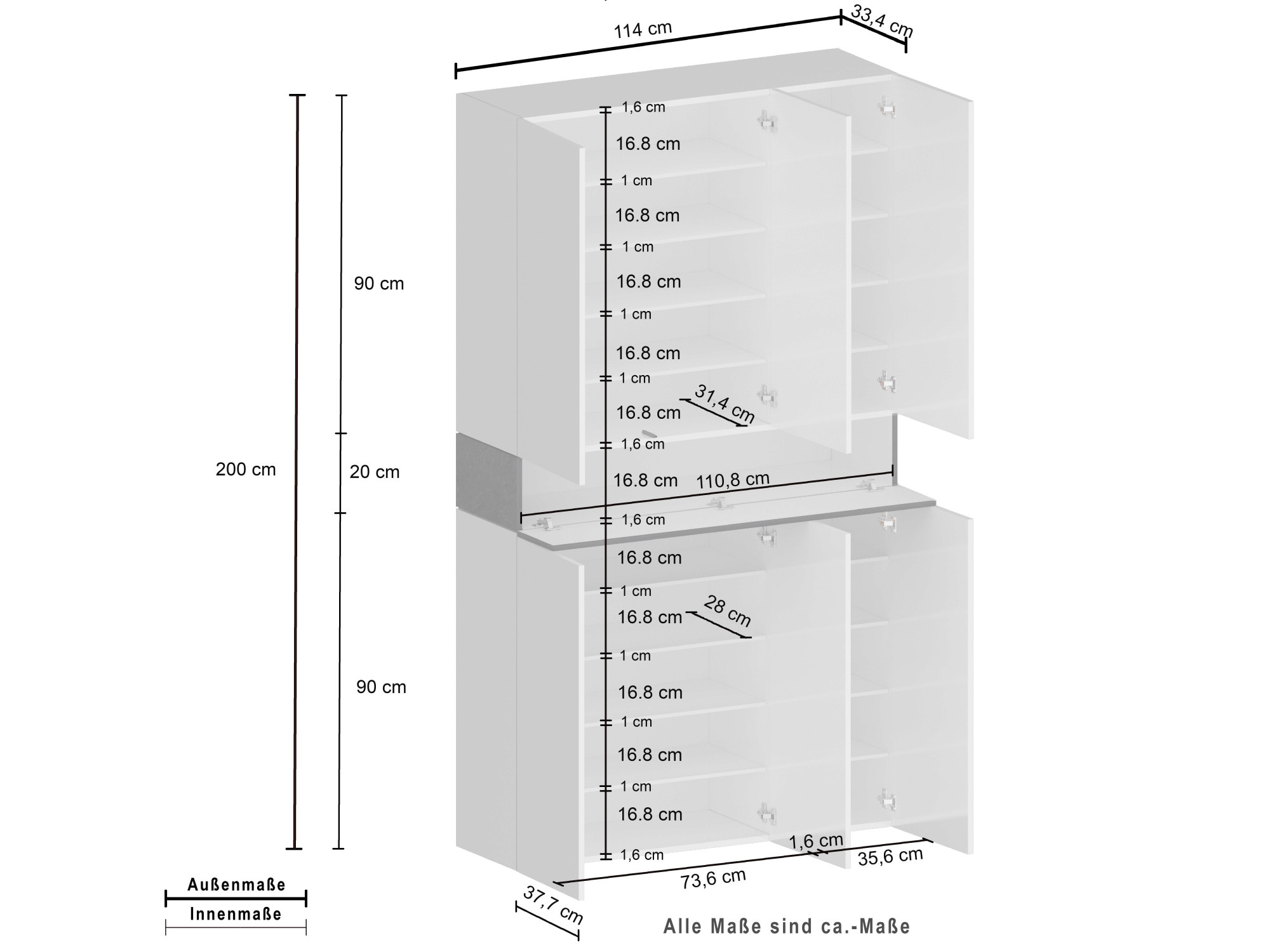 Home affaire Schuhschrank »Savona« Höhe 200cm, 12 Einlegeböden, 21 Fächer