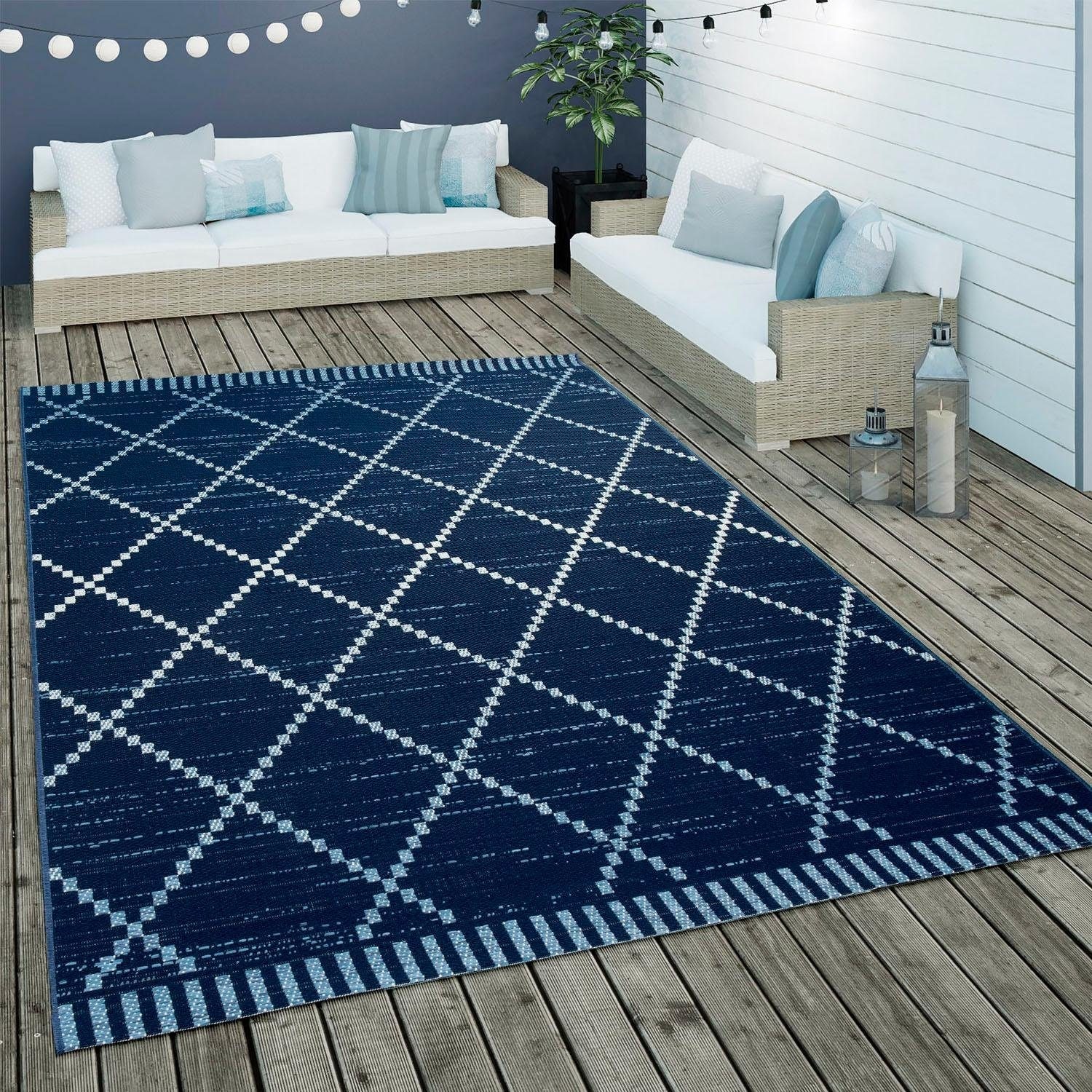 Paco Home Tapis »Kortrijk 742« Rectangulaire 4 mm Höhe Flachgewebe, Rauten Design, In- und Outdoor geeignet, Wohnzimmer
