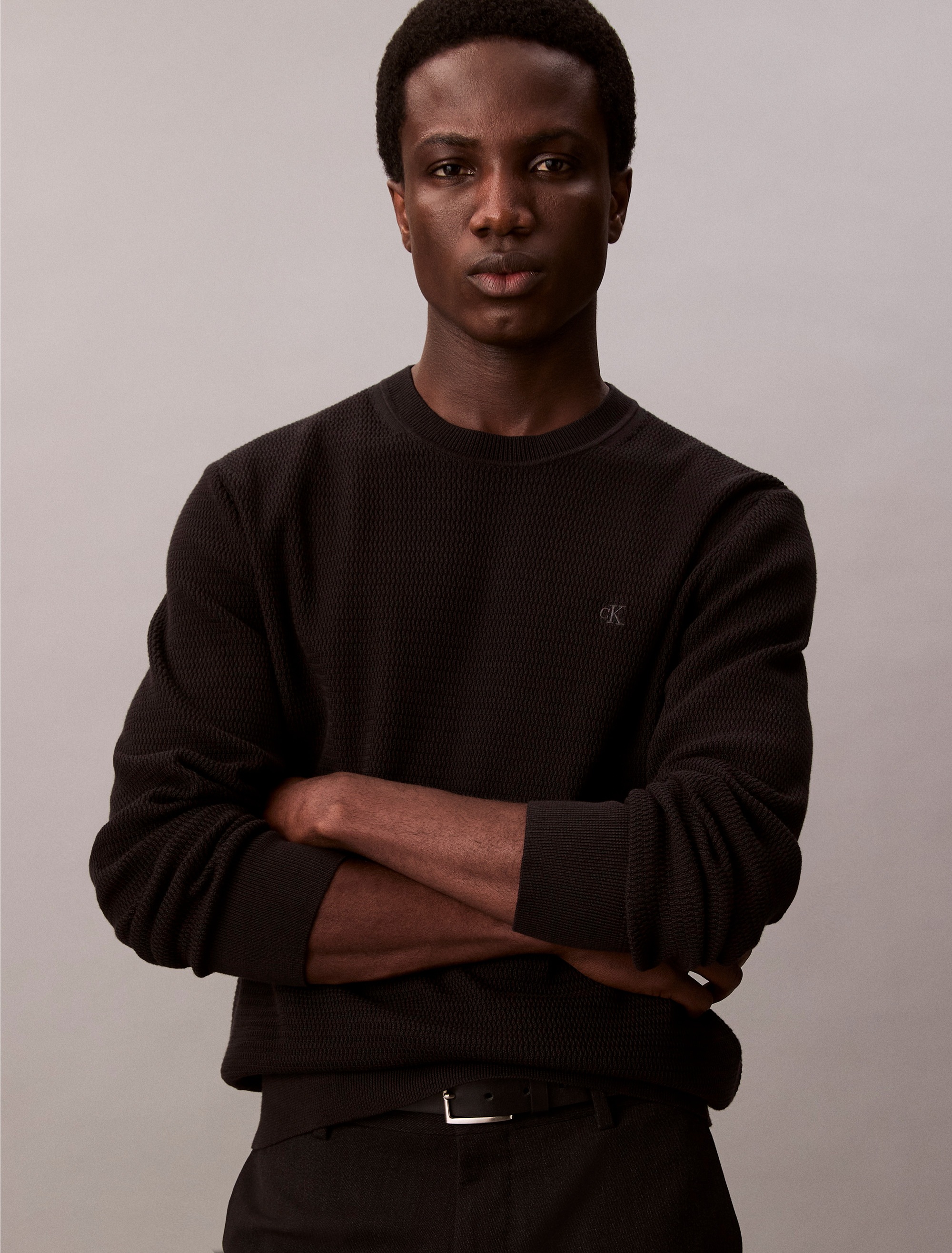 Calvin Klein Strickpullover »LS TXTR CTTN CRWNK S«, Mit Rundhalsausschnitt