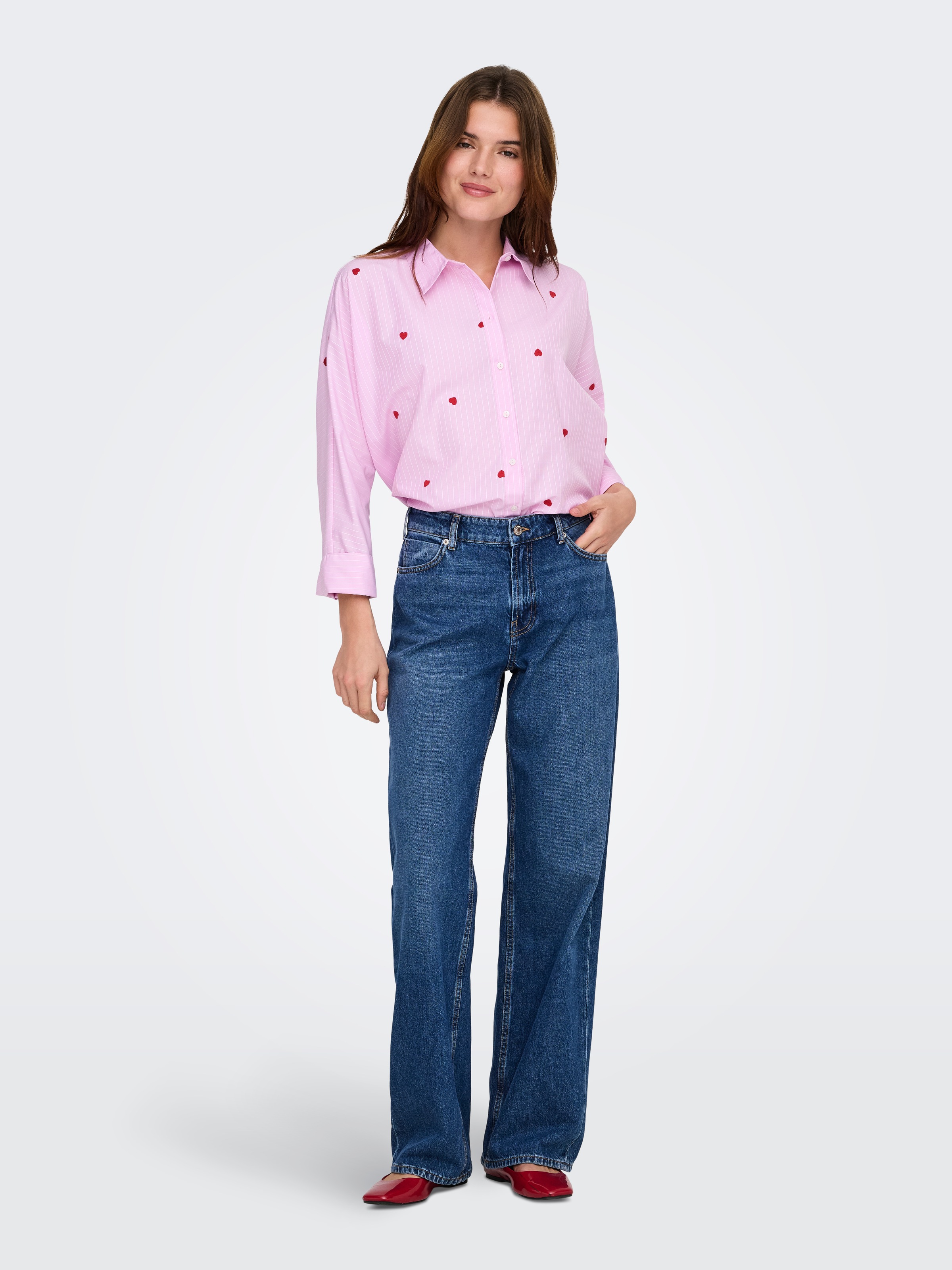 ONLY Blouse chemise »ONLNEW LINA GRACE LS STRIPE EMB SHIRT«