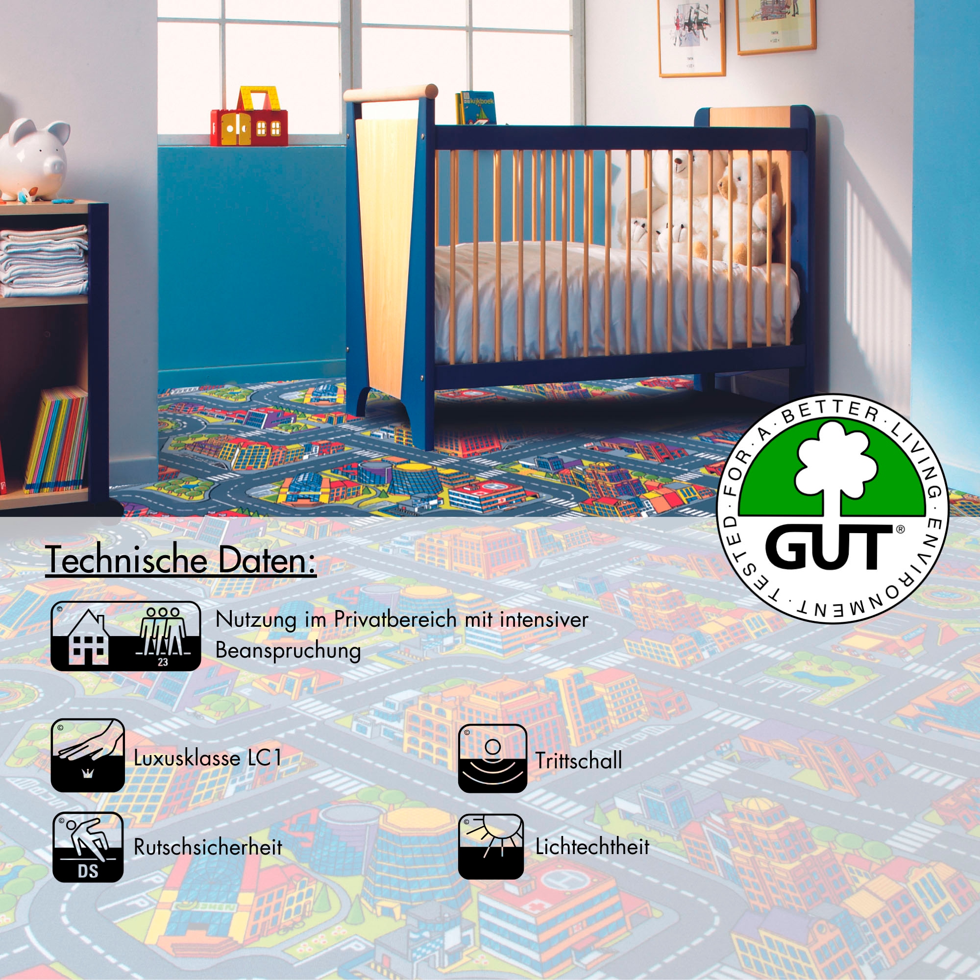 Andiamo Teppichboden »City«, rechteckig, Spielteppich, Strassenteppich, Breite 200 cm oder 400 cm, Kinderzimmer