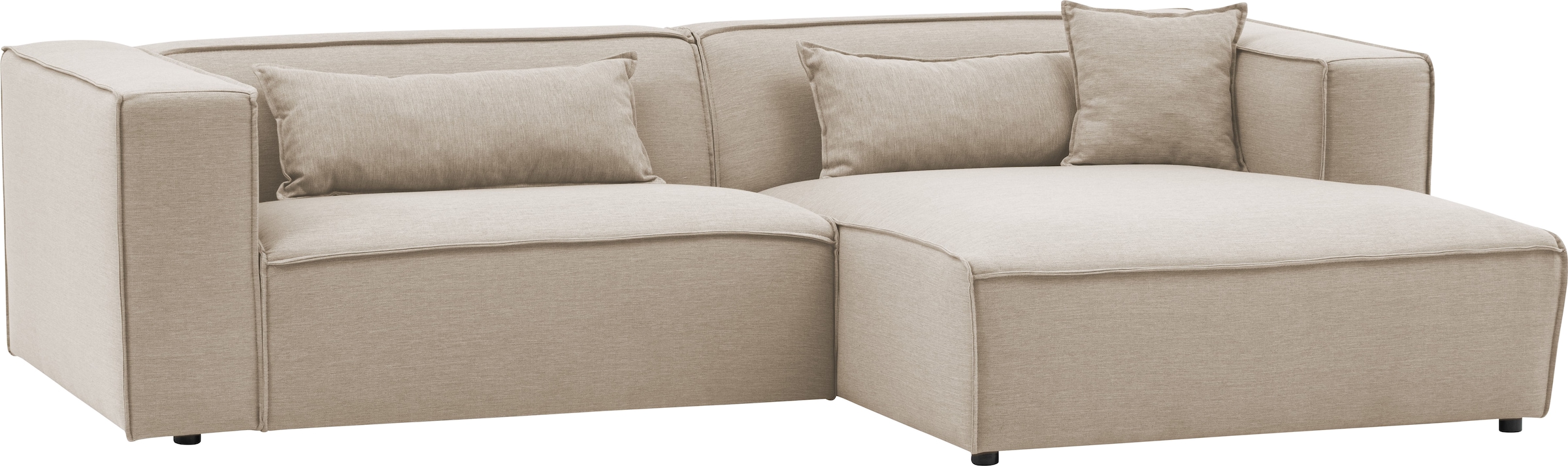 LeGer Home by Lena Gercke Ecksofa »PIARA mit Kedernaht in Cord oder Leinenoptik, moderne Couch in L-Form«, wahlweise Ottomane rechts/links, schwarze Füsse, bequemer Sitzkomfort