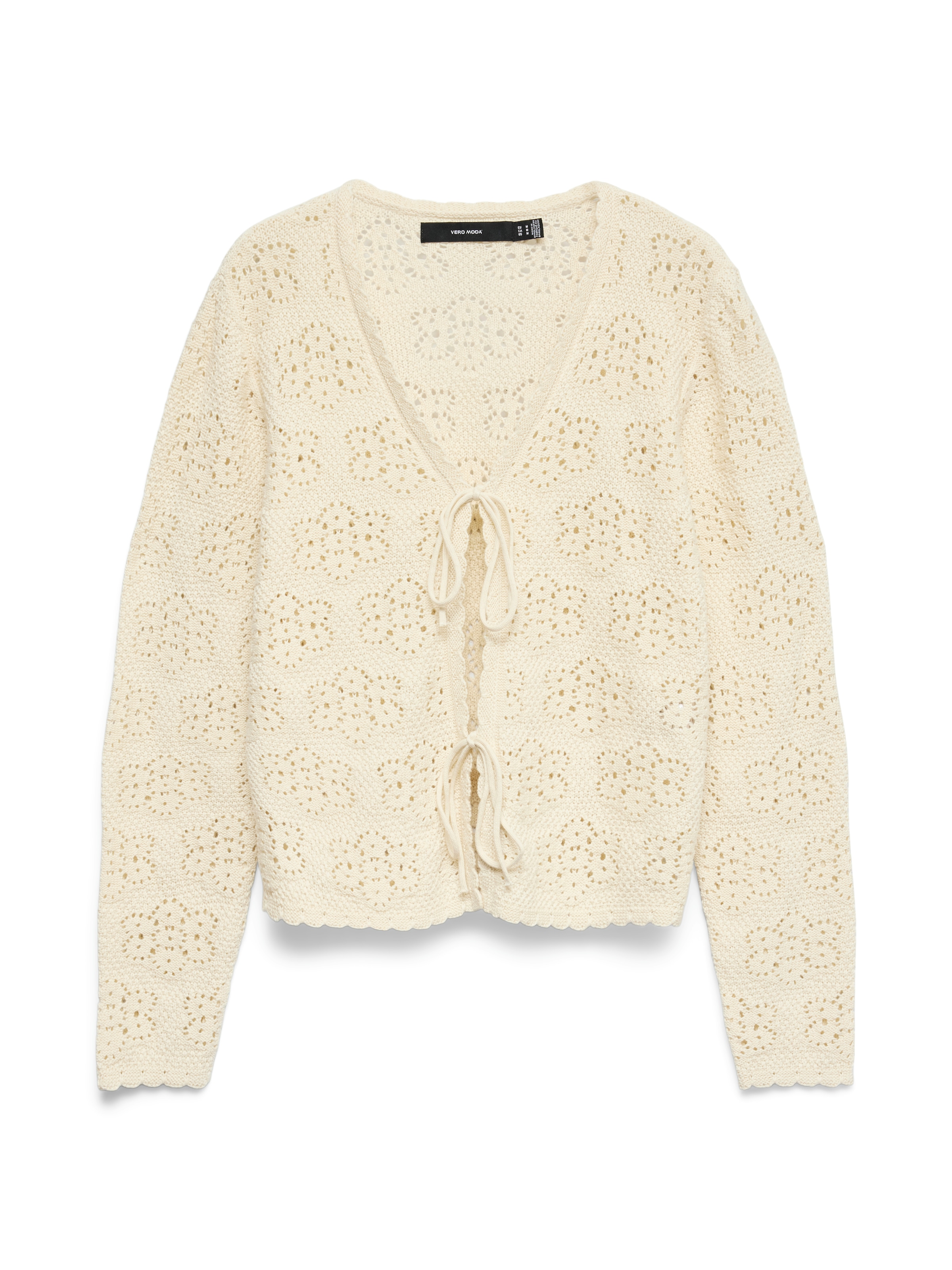 Vero Moda Veste en tricot »VMAVA LS V-NECK TIE STRING CARDIGAN« coton, bords tricotés ondulés