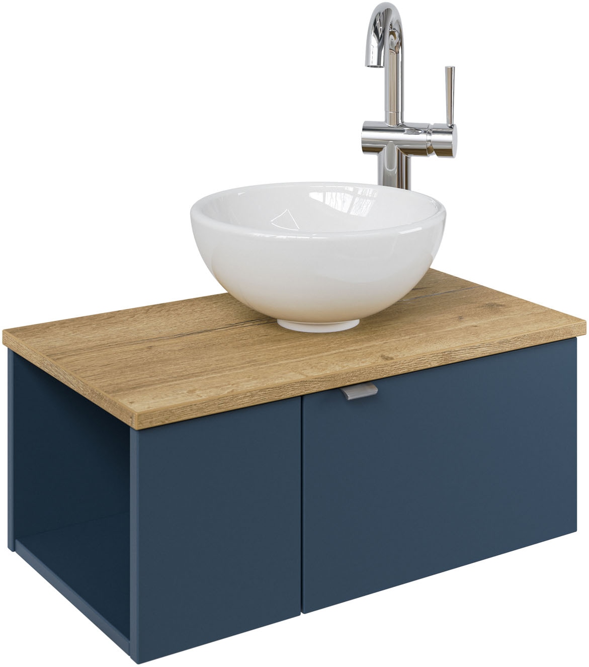 Image of Saphir Waschtisch "Serie 6915 Waschschale mit Unterschrank für Gästebad, Gäste WC" Keramik-Aufsatzbecken, Waschtischplatte, Waschtischunterschrank, 3 Stk. tlg. 61 cm mit Keramik-Aufsatzbecken, 2 Türen und 1 Fach