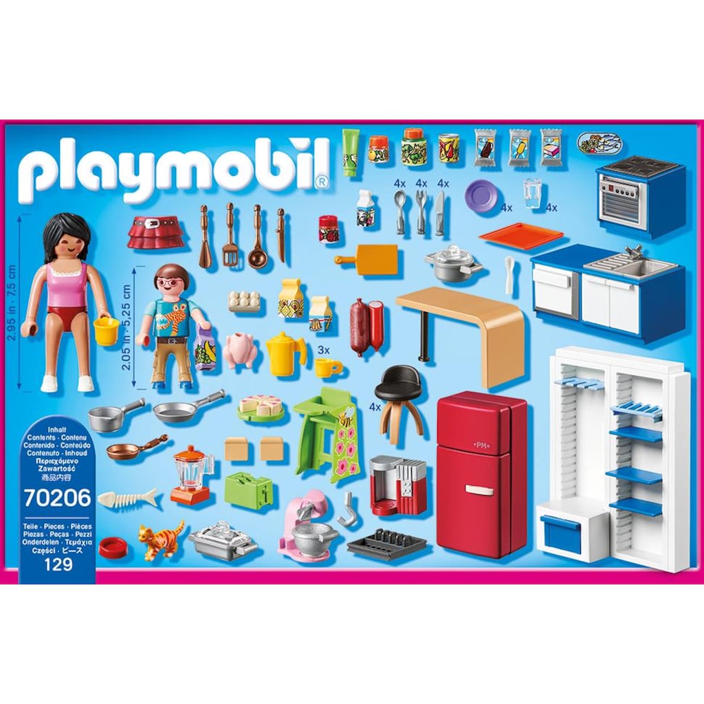 Playmobil® Konstruktions-Spielset »Familienküche (70206), Dollhouse«, (129 St.), Made in Germany