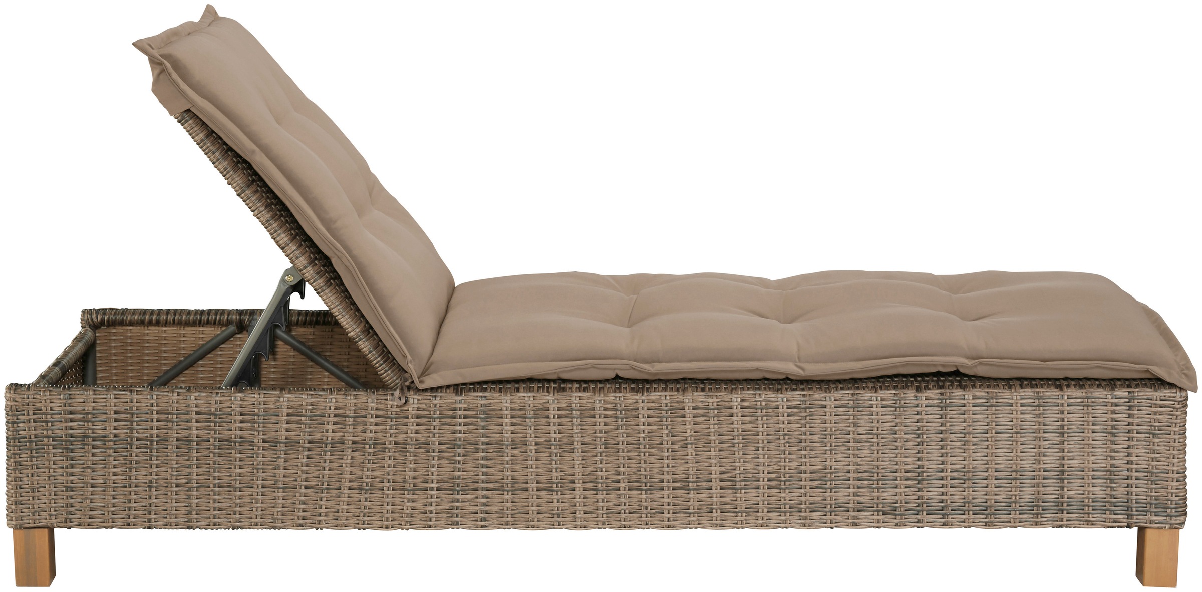 MERXX Gartenliege "Toskana" Polyrattan/Akazie, inkl. Auflage