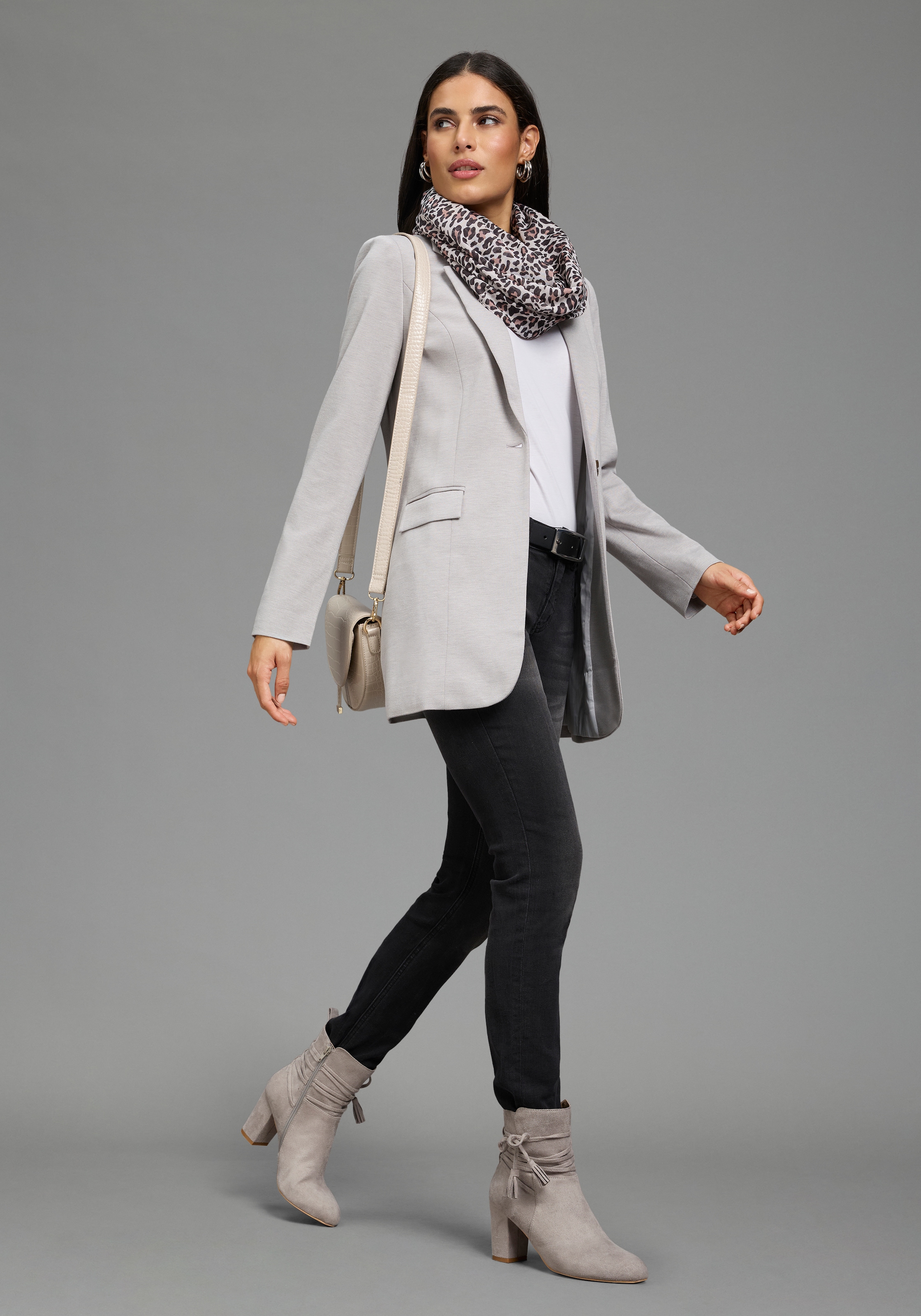 Laura Scott Sweatblazer melierte Optik, mit Reverskragen, 1-Knopf-Form, mit Pattentaschen