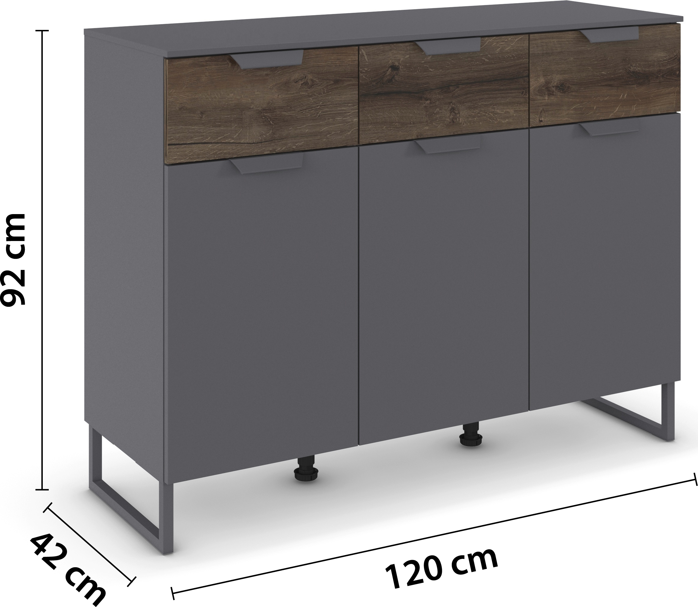 rauch Commode combinée »Barea« Largeur 120 cm, hauteur 92 cm,  3 portes, 3 tiroirs spacieux, étagères réglables MADE IN GERMANY
