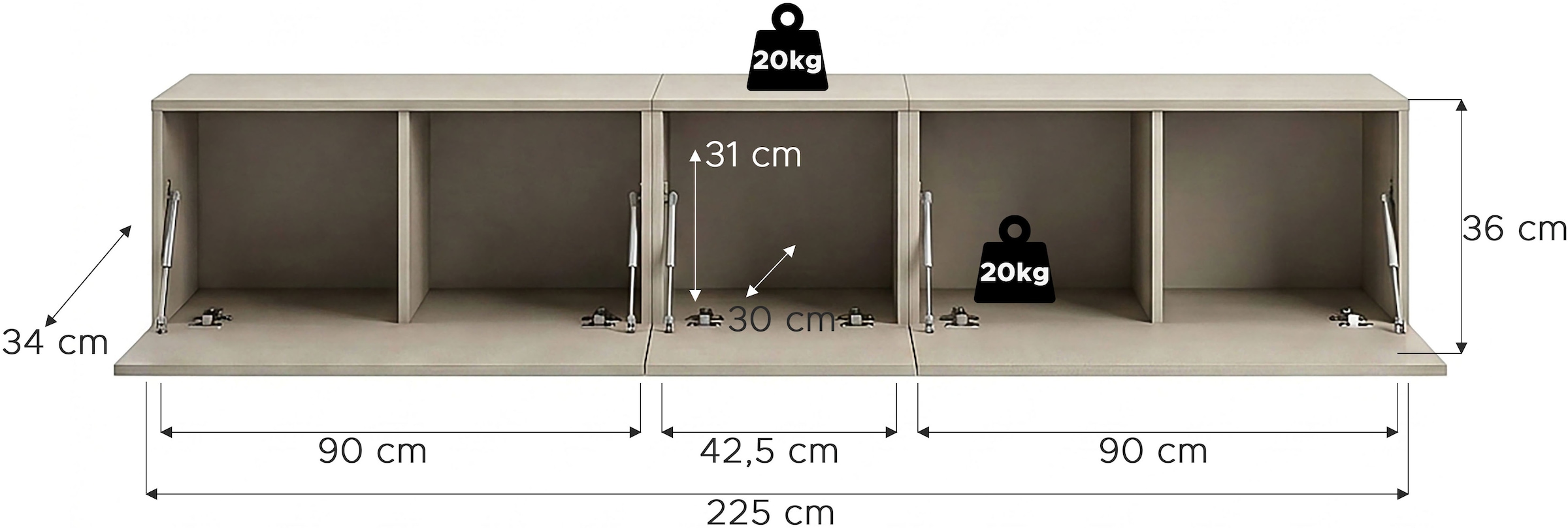 GOODproduct Table basse »SPIAGGIA, 3-teiliges Set, Breite 225cm, stehend & hängend montierbar« Meuble TV, armoire TV, meuble TV bas, meuble média