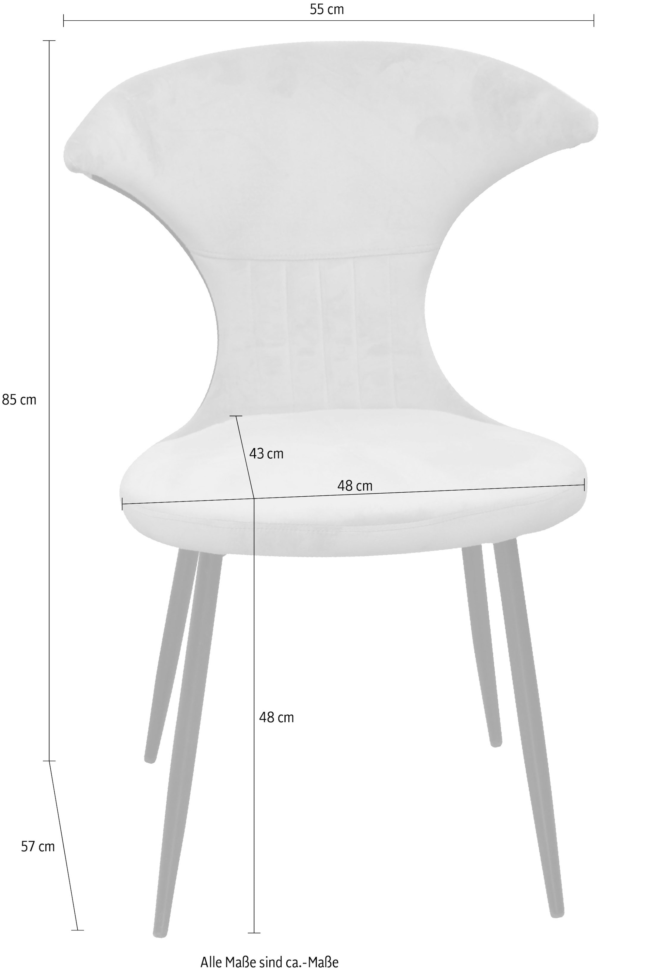 INOSIGN 4-Fussstuhl, (Set), 2 St., Samtstruktur, Gestell aus Stahlrohr, Sitz- und Rückenfläche schaumstoffgepolstert