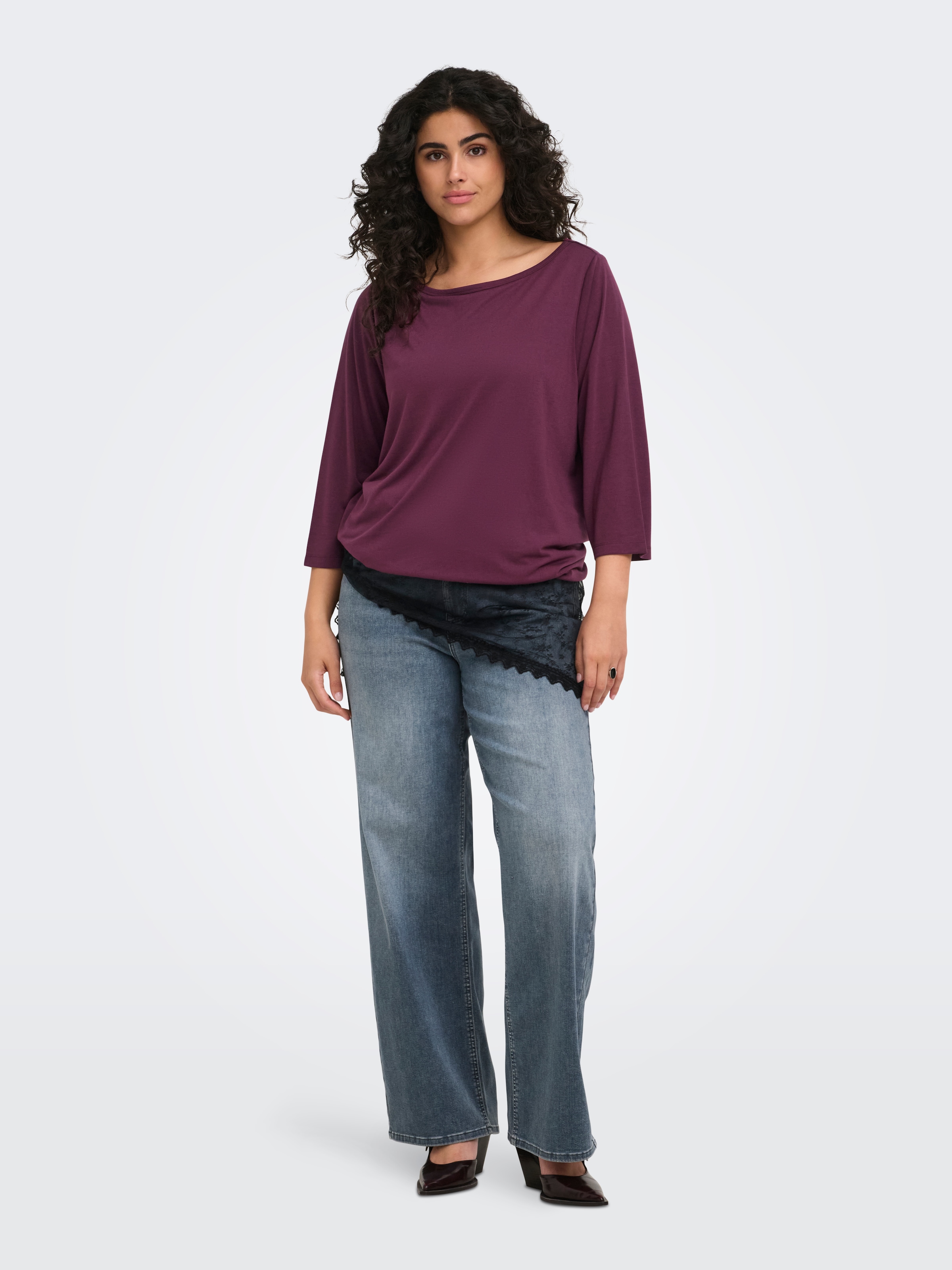 ONLY CARMAKOMA T-shirt à manches 3/4 »CARCARLINNE 3/4 BOATNECK TOP JRS« mélange de matériaux, coupe normale