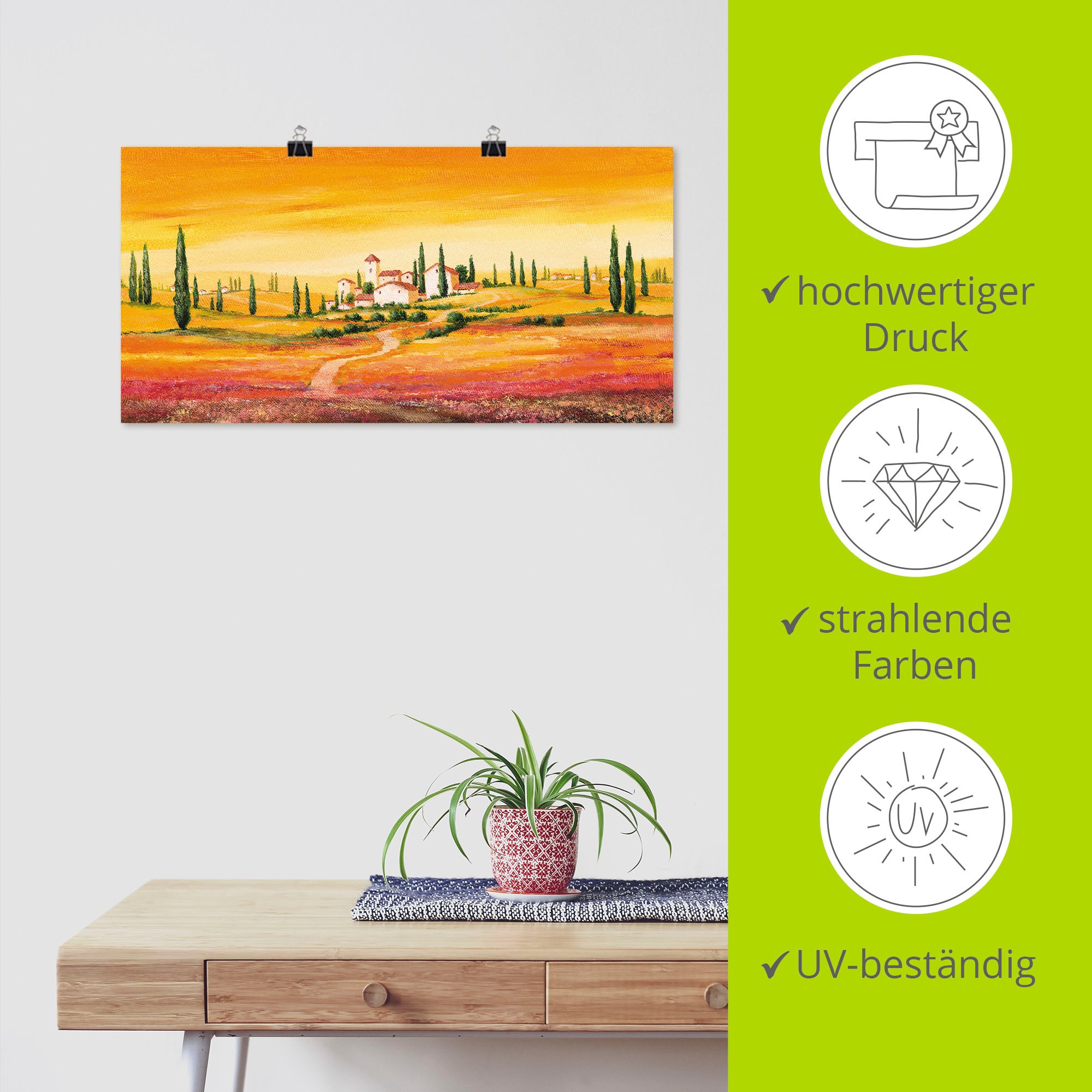 Artland Wandbild »Traumhafte toskanische Landschaft«, Europa, (1 St.), als Alubild, Outdoorbild, Leinwandbild, Poster, Wandaufkleber