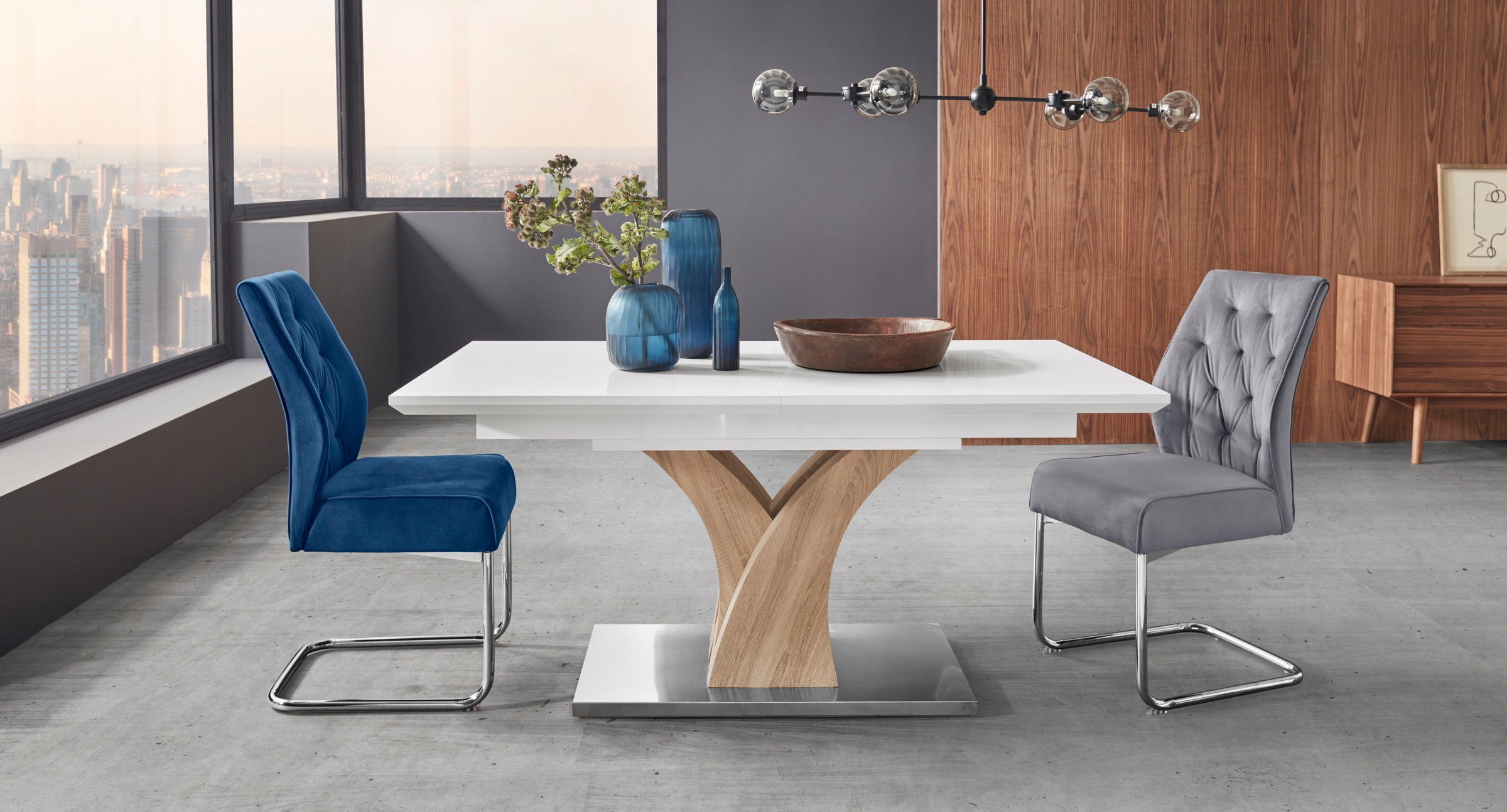 Image of Places of Style Esstisch »Tindari«, inklusive einer Einlegeplatte, mit einem fächerförmigen Säulengestell, Breite 160-200 cm bei Ackermann Versand Schweiz