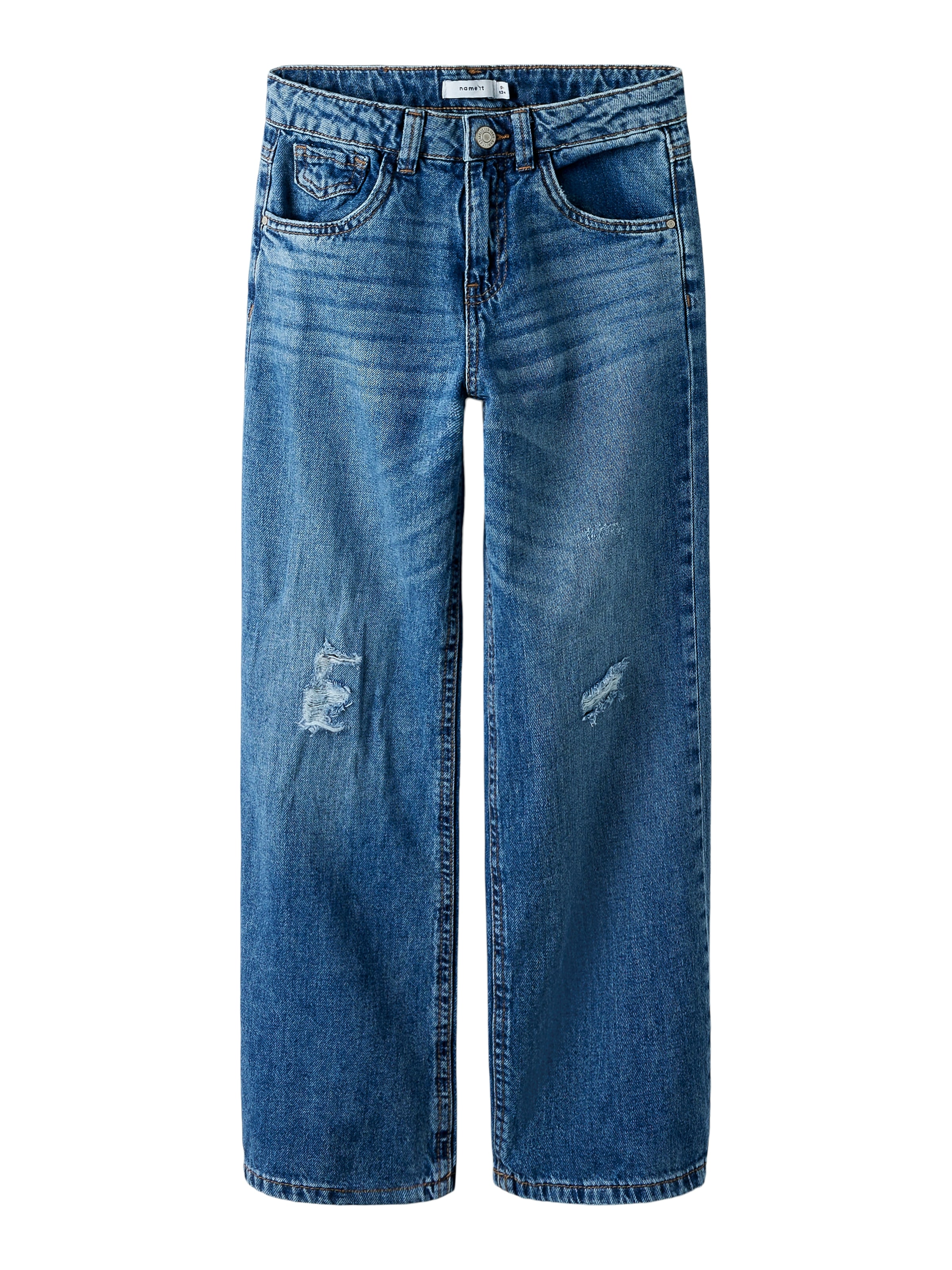 Name It 5-Pocket-Jeans »NKFROSE für Mädchen mit Destroyed-Effekt und hohem Bund«, normal, Denim, Abriebeffekte, Reissverschluss