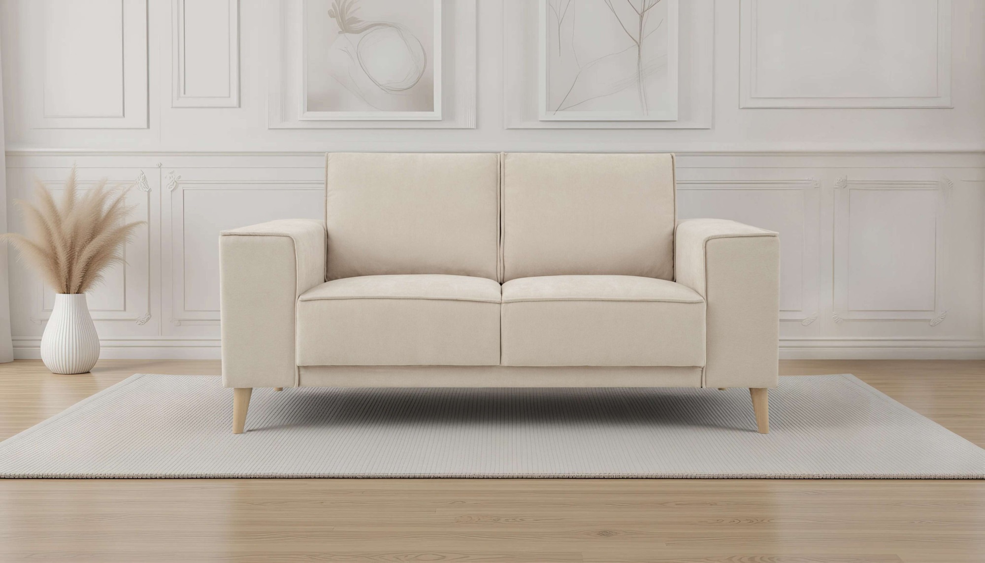 Image of GOODproduct 2-Sitzer "Oland Skandi, weicher Chenille-Stoff" 164 cm, Wellenunterfederung, Skandi-Design, Massivholzfüsse