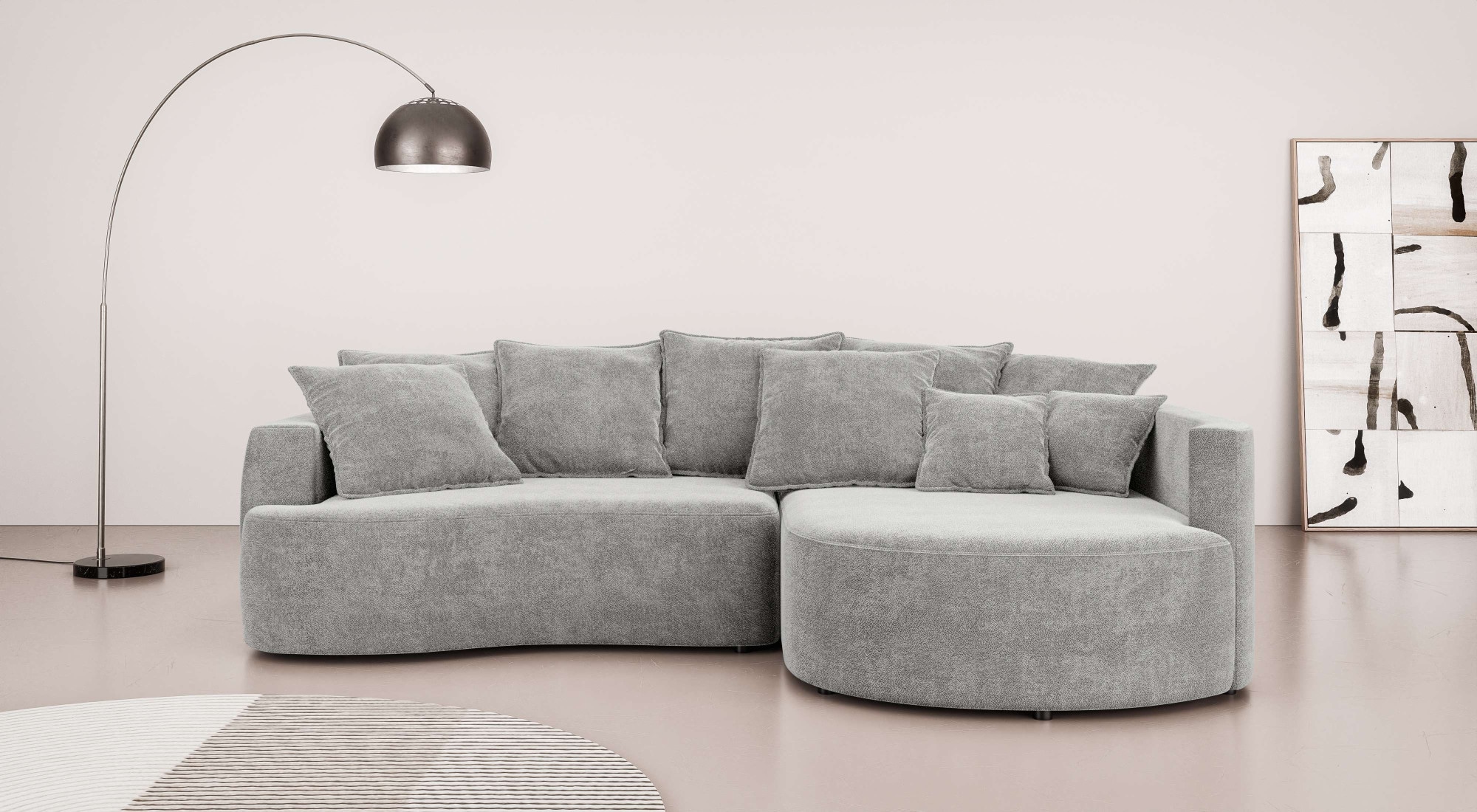 Home affaire Ecksofa »Kahekili, Schlafsofa mit Bettkasten, Masse B/T/H: 255/181/90/ cm« L-Form mit Wellenunterfederung, 7 Rückenkissen und 2 Zierkissen