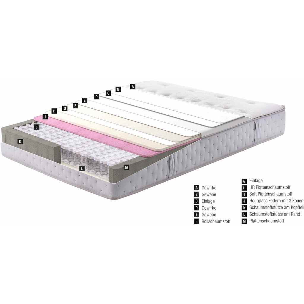 Yatas Bedding Taschenfederkernmatratze »Siena Advanced«, 25 cm hoch, (1 St.), 3 Härten System-Feder, unterstützt jede Körperform bis 120 kg