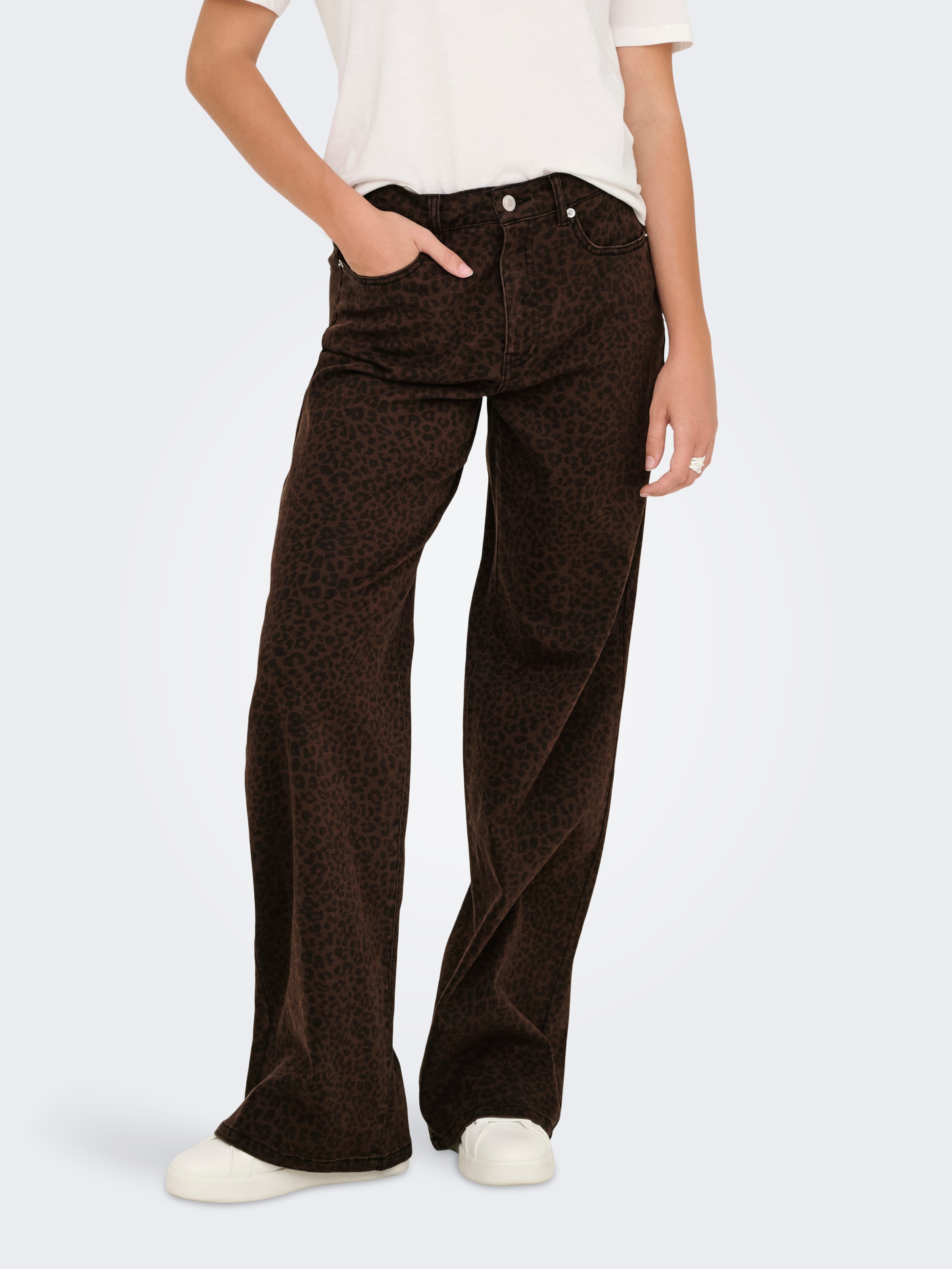 ONLY Jeans taille haute »ONLMADISON HW WIDE ANIMAL PANT CC PNT« mélange de coton