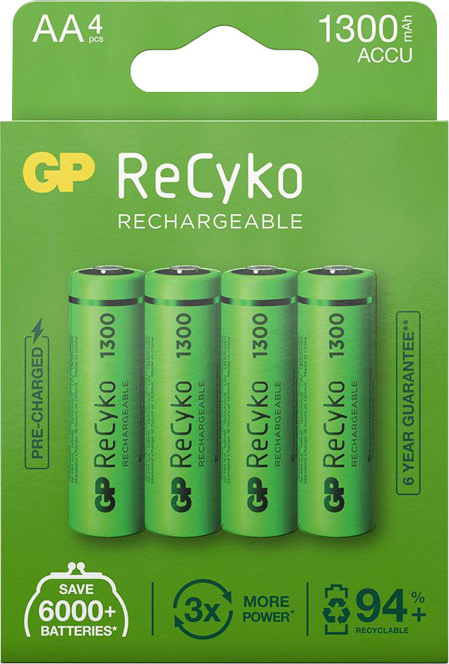 Image of GP Batteries Akku »AA Akku GP NiMH 1300 mAh ReCyko 1,2V 4 Stück«, AA, 1300 mAh bei Ackermann Versand Schweiz