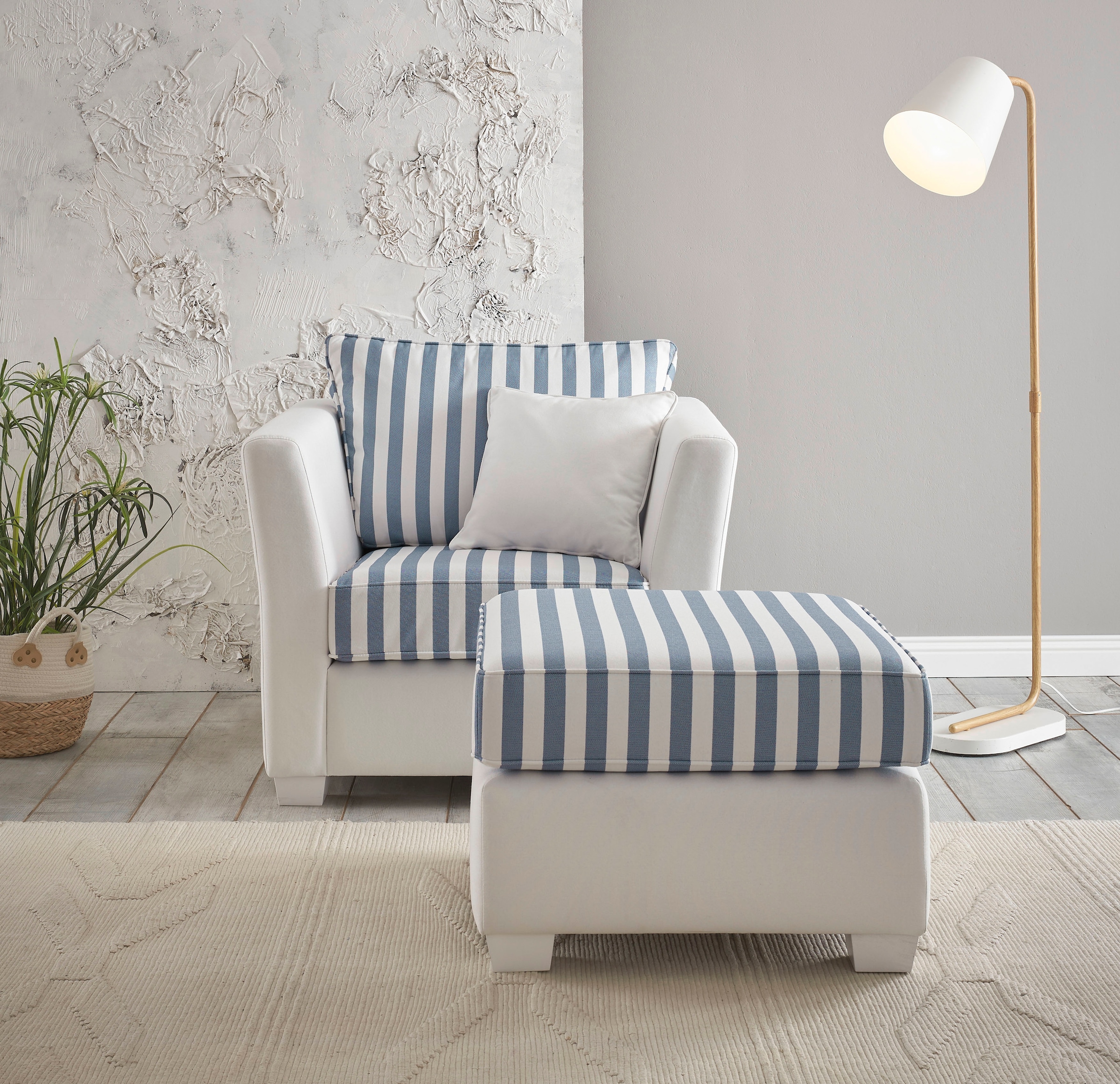 Image of Home affaire Sitzgruppe "CALIFORNIA" 2 Stk. tlg. maritimer Landhausstil, Sessel mit passenden Hocker 65x65 cm