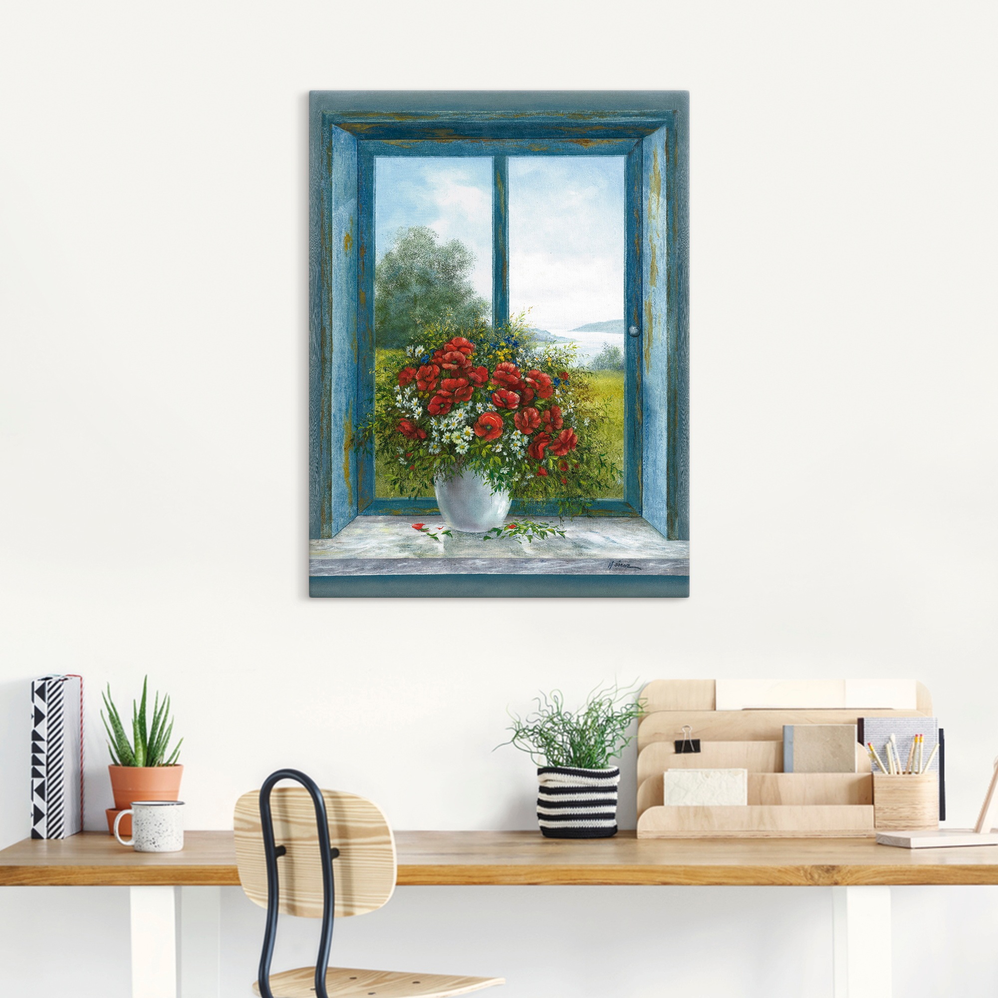 Artland Wandbild »Mohnblumen am Fenster« Arrangements 1 Stk. tlg. auf Holzrahmen gespannt