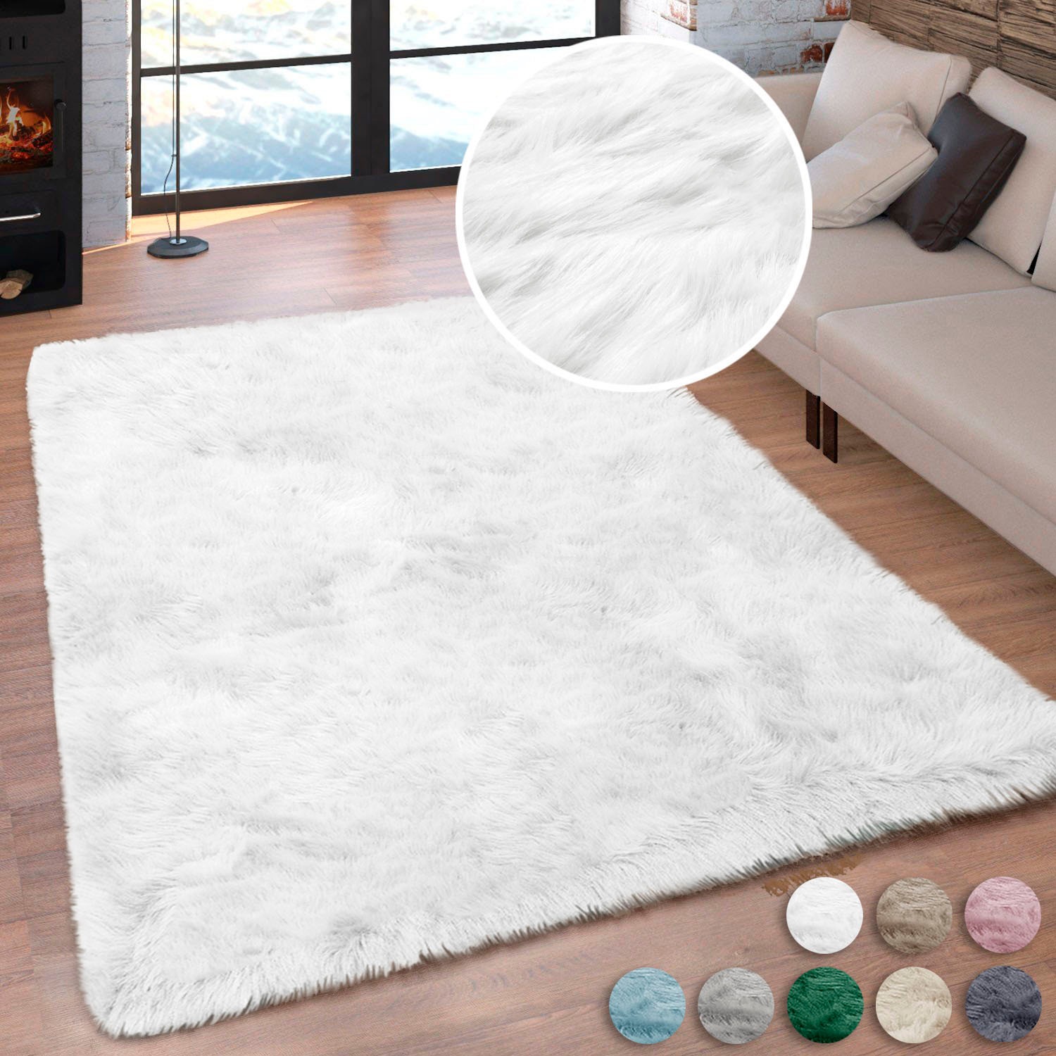 Image of GOODproduct Hochflor-Teppich "Valeria, Fellteppich, kuschelig, flauschig" rechteckig 60 mm Höhe Kunstfell, weiche Teppiche, Wohnzimmer, Schlafzimmer, Esszimmer
