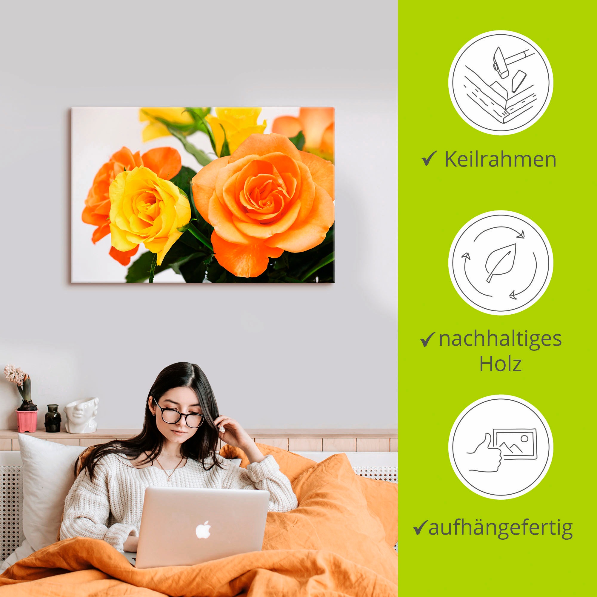 Artland Tableau sur toile »Rosenstrauss« 1 cuis tlg. auf Holzrahmen gespannt