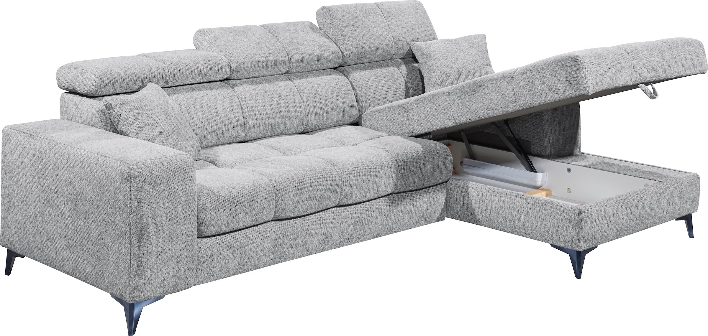 ED EXCITING DESIGN Ecksofa »Sydney L-Form mit Bettfunktion, Bettkasten, Kopfteilverstellung« motorischer Sitztiefenverstellung, USB-Port & 2 Zierkissen