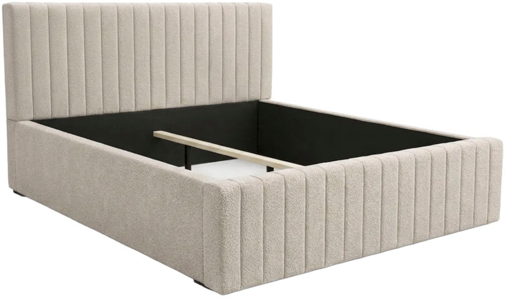 GOODproduct Lit rembourré »MOIVRE, vertikale Steppung in Rillenoptik, wahlweise mit Bettkasten« lit avec rangement, tête de lit rembourrée, sans matelas, design moderne