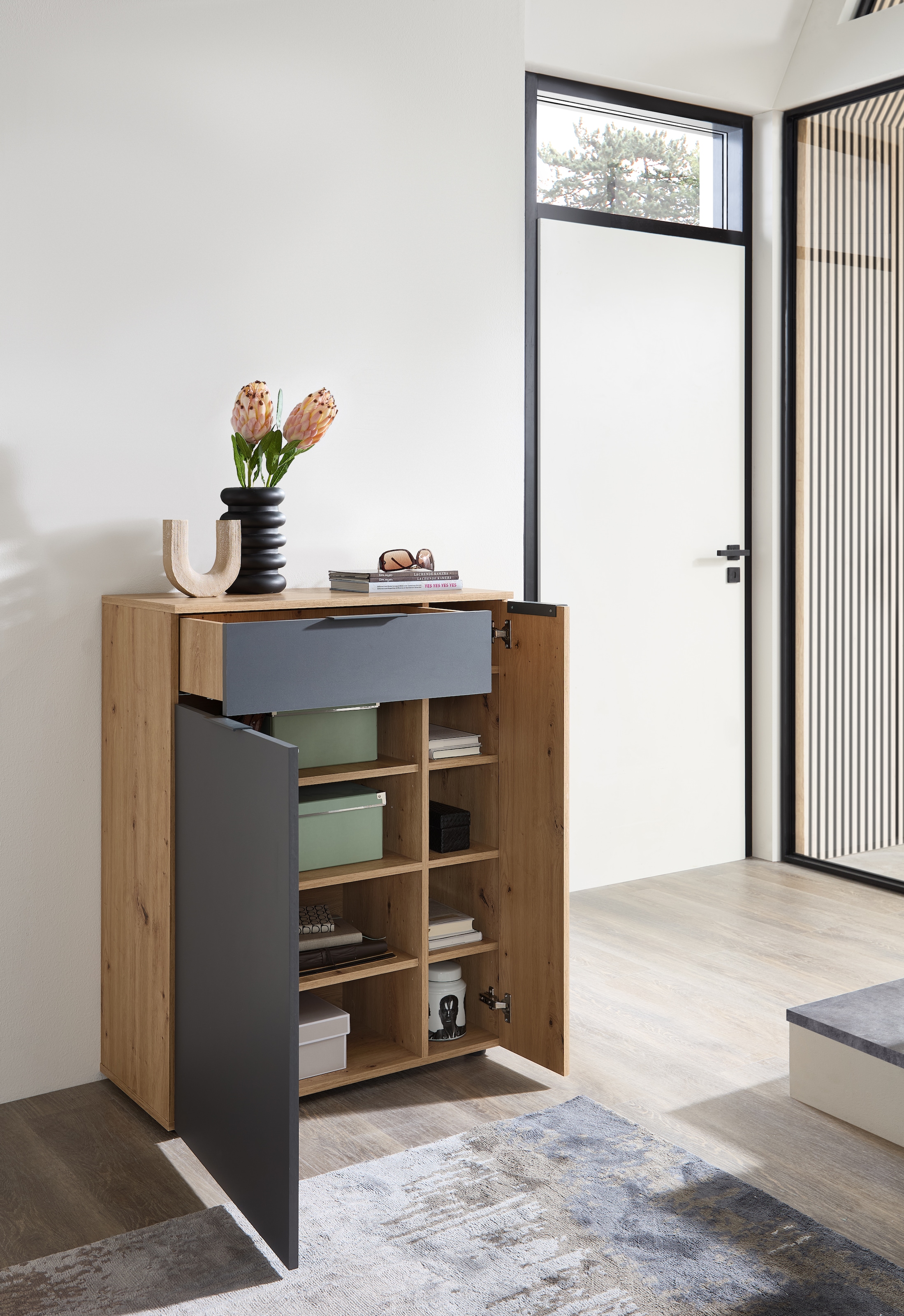 HBZ Schuhschrank »Volano in Anthrazit, BxHxT 80x103x38cm«, (1 St.), Mit 2 Türen, 1 Schubkasten, 4 Einlegeböden, 3 feste Böden