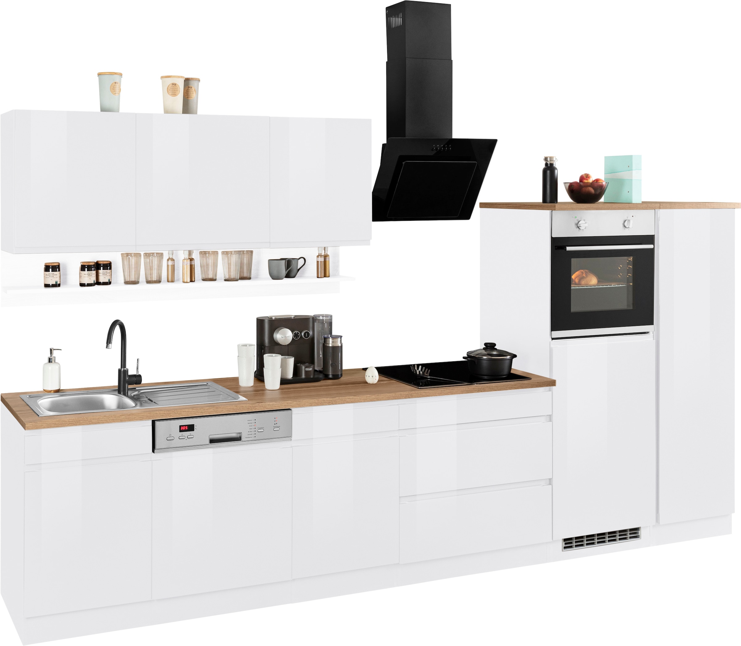 KOCHSTATION »KS-Virginia,neu in verbesserter Ausführung« Arbeitsplatte 38 mm stark, Stauraum, Softclose,  Breite 350 cm, Soft-Close, ohne E-Geräte