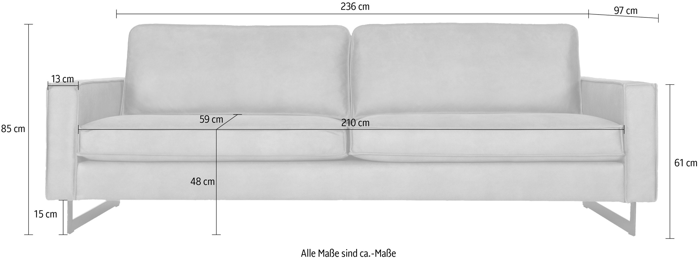 Places of Style 3-Sitzer »Maxi-Ausführung Pinto, 236 cm, Cord, Chenille, Lederoptik«, mit Keder, schwarze Metallfüsse, Wellenunterfederung