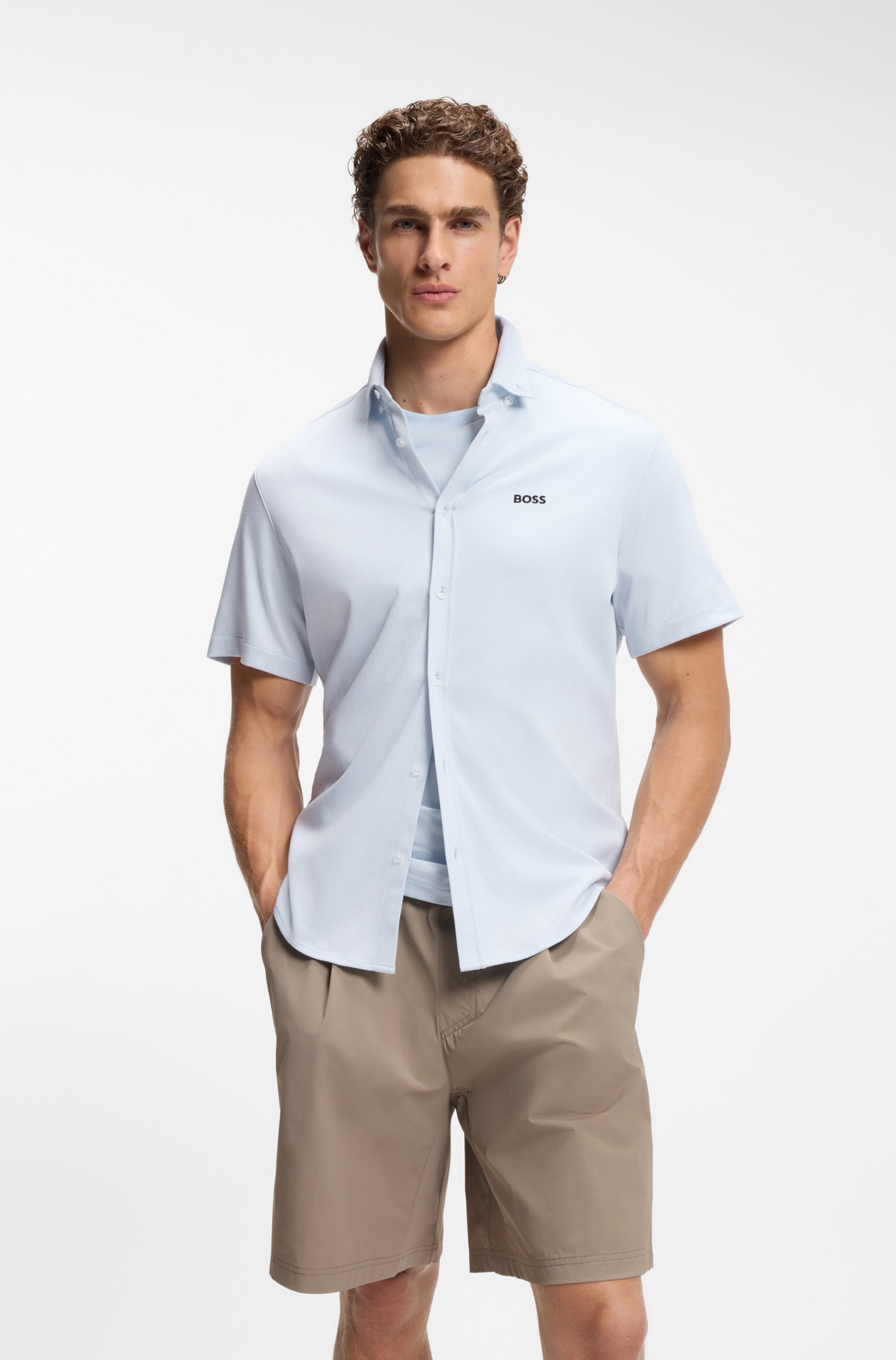 BOSS GREEN Chemise à manches courtes »Motion S« Regular Fit, Button-down-Kragen, Kurzarm, Logo-Stickerei
