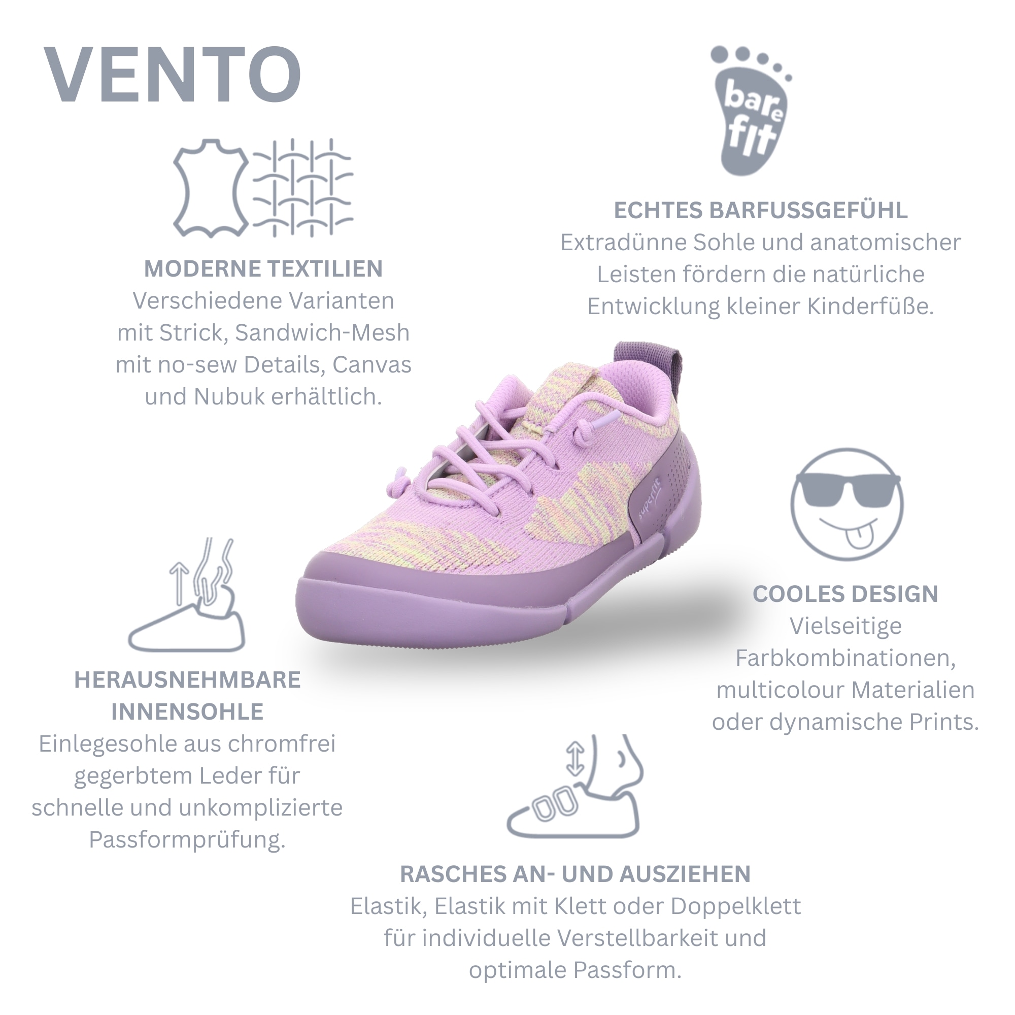 Superfit Slip-On Sneaker »VENTO WMS: weit«  Barfussschuh, mit WMS-Weite weit V, Grössenschablone zum Download