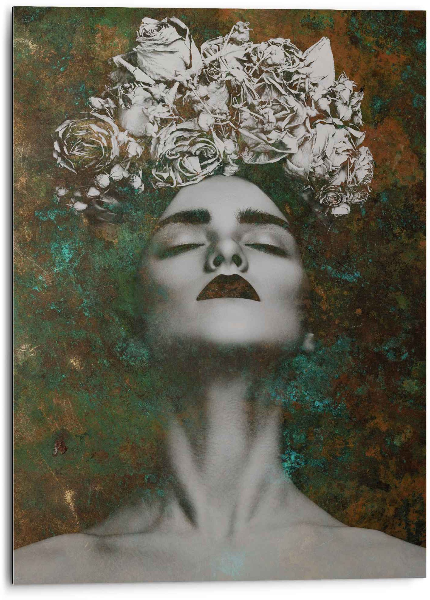 Image of Reinders! Wandbild »Aluminium Wandbild Frau mit Blumenkranz Kräftig - Sensual - Farbenfroh«, Frau, (1 St.) bei Ackermann Versand Schweiz