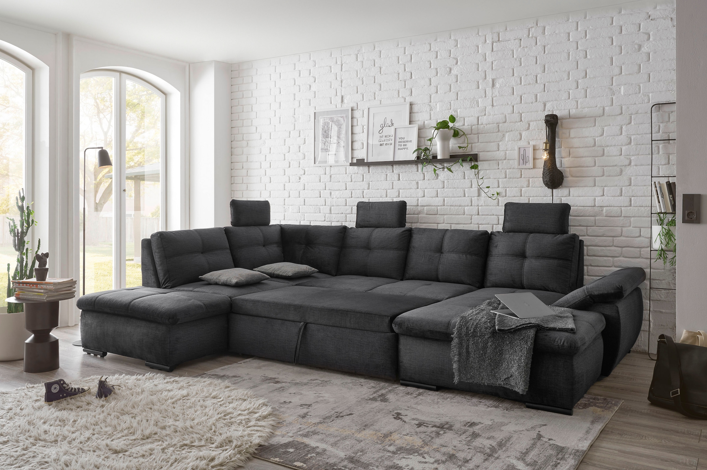 ED EXCITING DESIGN Wohnlandschaft »Alija U-Form«, mit Bettfunktion, Bettkasten, Armteilverstellung & Kopfstützen