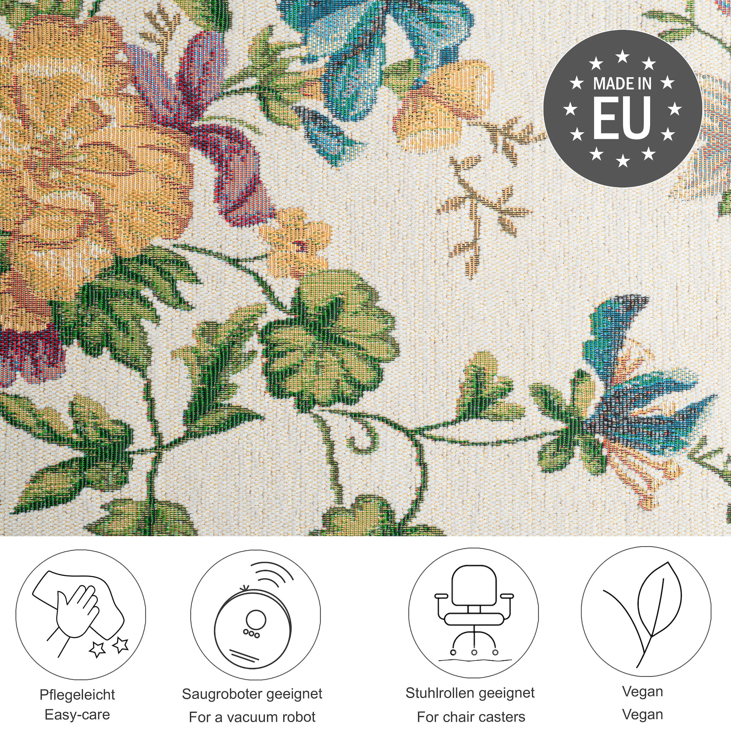 THEKO Teppich »Flomi Sagrini«, rechteckig, Flachgewebe, Pastell-Farben, Blumen Design