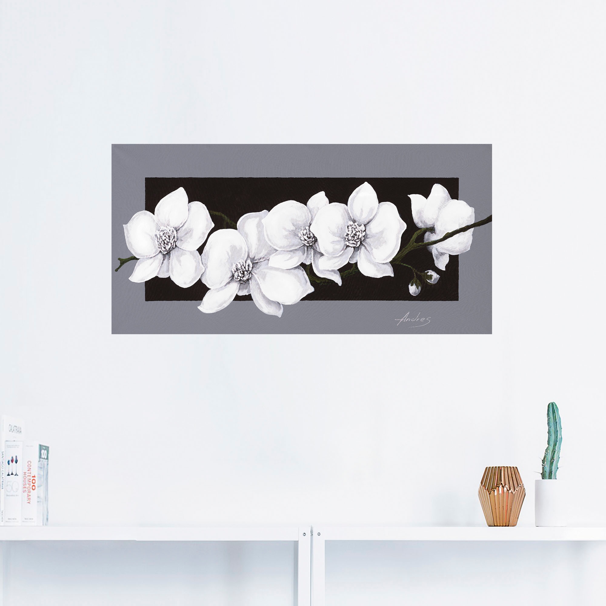 Artland Wandbild »Weisse Orchideen auf grau«, Blumen, (1 St.), als Alubild, Outdoorbild, Leinwandbild, Poster, Wandaufkleber