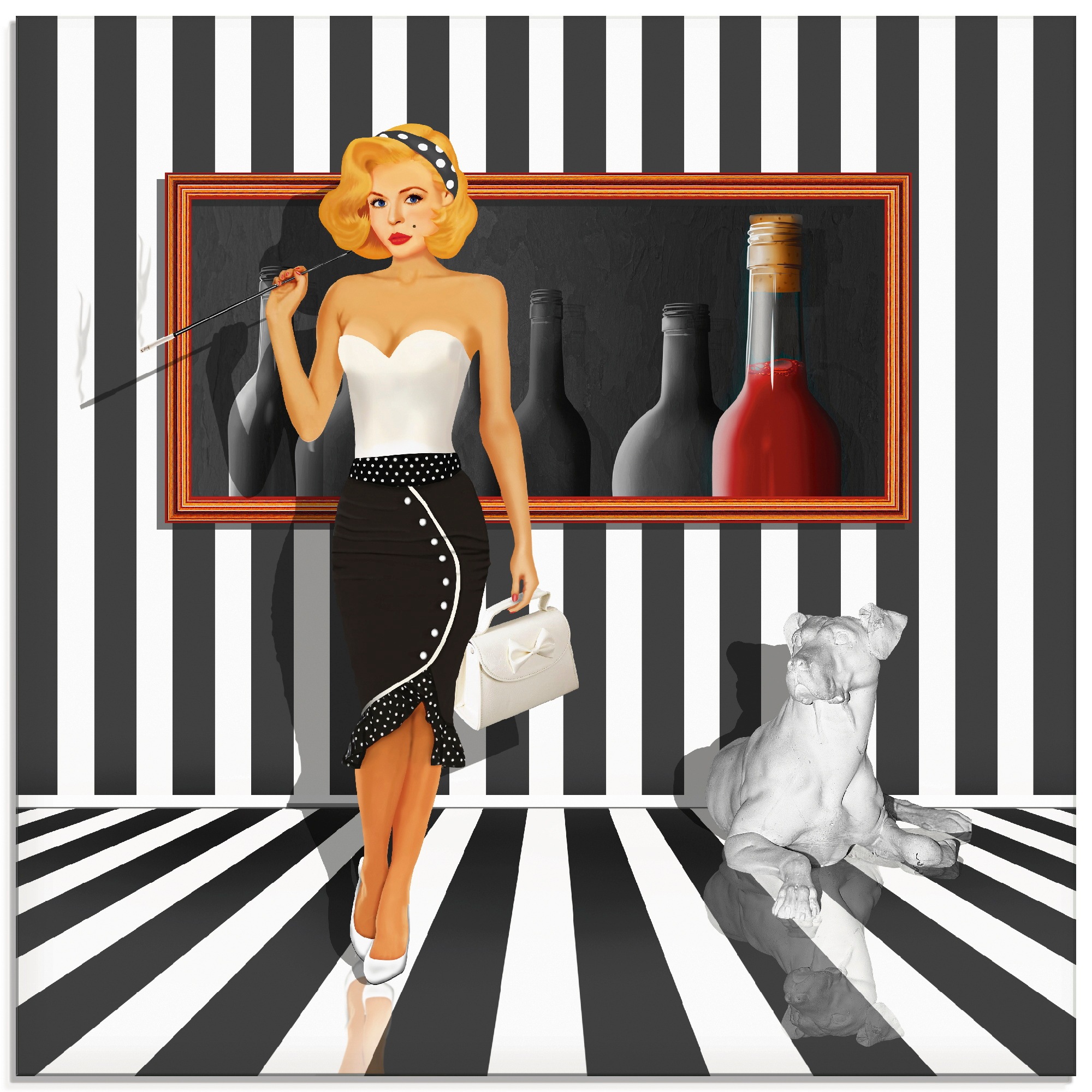 Image of Artland Glasbild "Das Damenquartett 4 Schwarz-Weiss" Frau 1 Stk. tlg. in verschiedenen Grössen