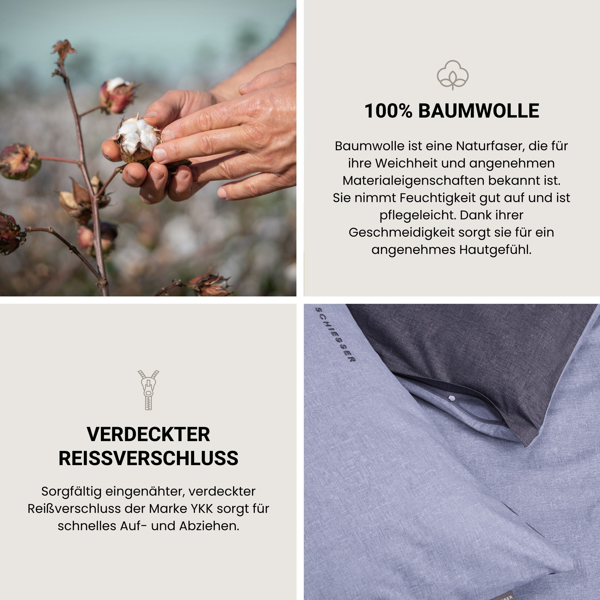 Schiesser Kissenhüllen »Doubleface aus weicher Baumwolle mit edlem Melangeeffekt in Wendeoptik« OEKO-TEX® MADE IN GREEN