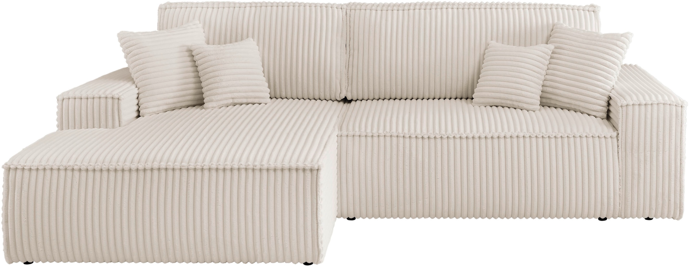GOODproduct Ecksofa »FINNLEY, L-Form 257 cm, Schlafsofa« mit Bettkasten, in Bouclé, Struktur fein und Mega Cord