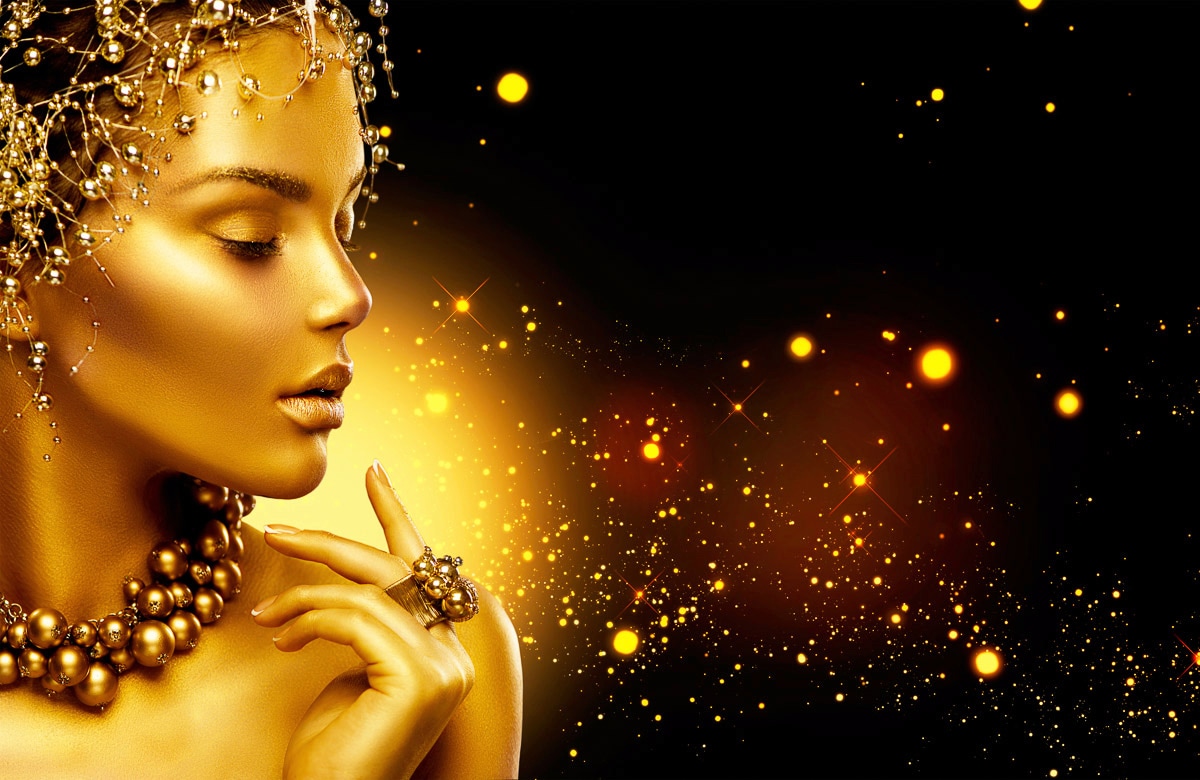 Image of Papermoon Fototapete "GOLDEN WOMAN-SCHMUCK ART DESIGN ABSTRAKT MUSTER KUNST"