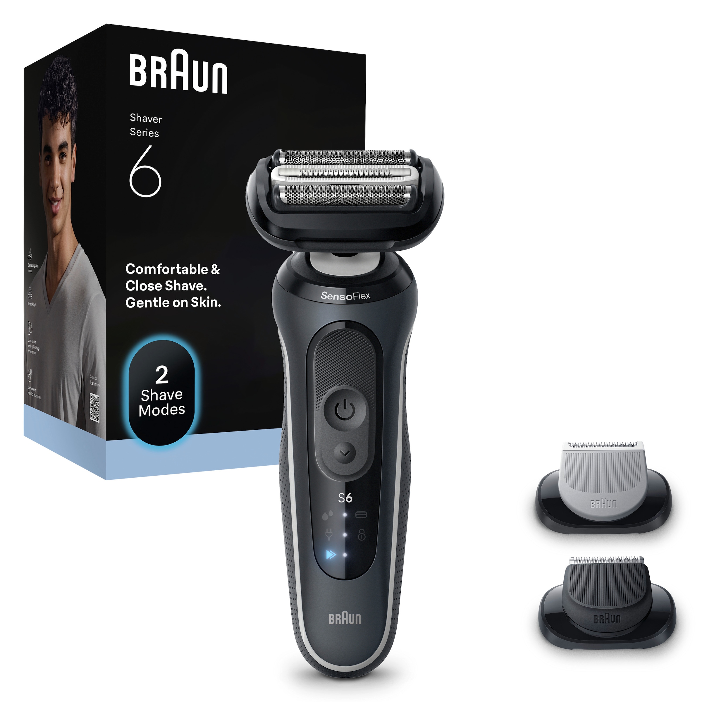 Image of Braun Elektrorasierer "Series 6 62-G1650s" 2 Stk. Aufsätze 100% wasserdicht, +2 Aufsätze, bis zu 60 Min Akku, Made in Germany