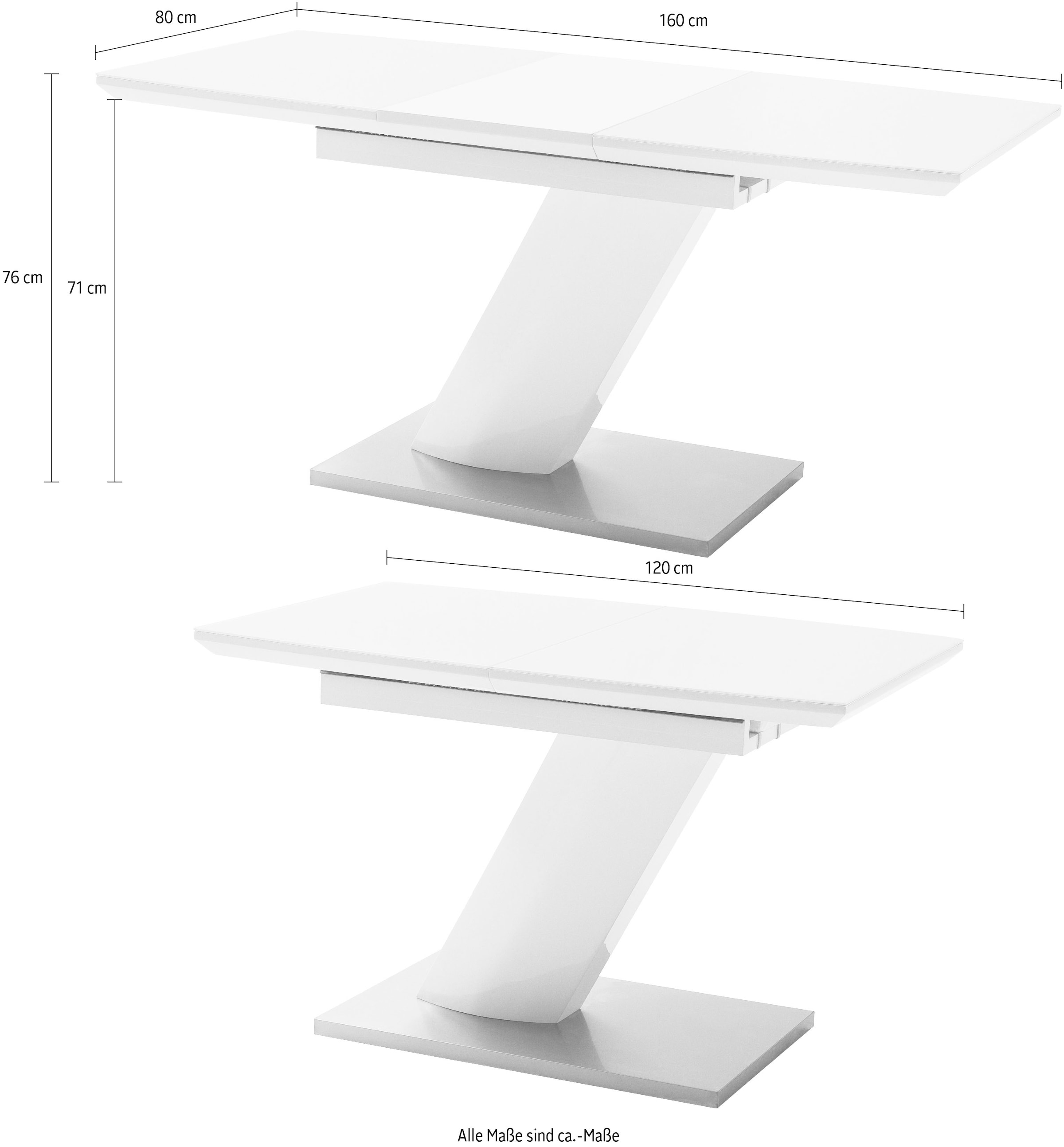 MCA furniture Esstisch »Galina, TOPSELLER!«, (Esstisch, Tisch), Bootsform in weiss mit Synchronauszug vormontiert, Sicherheitsglas