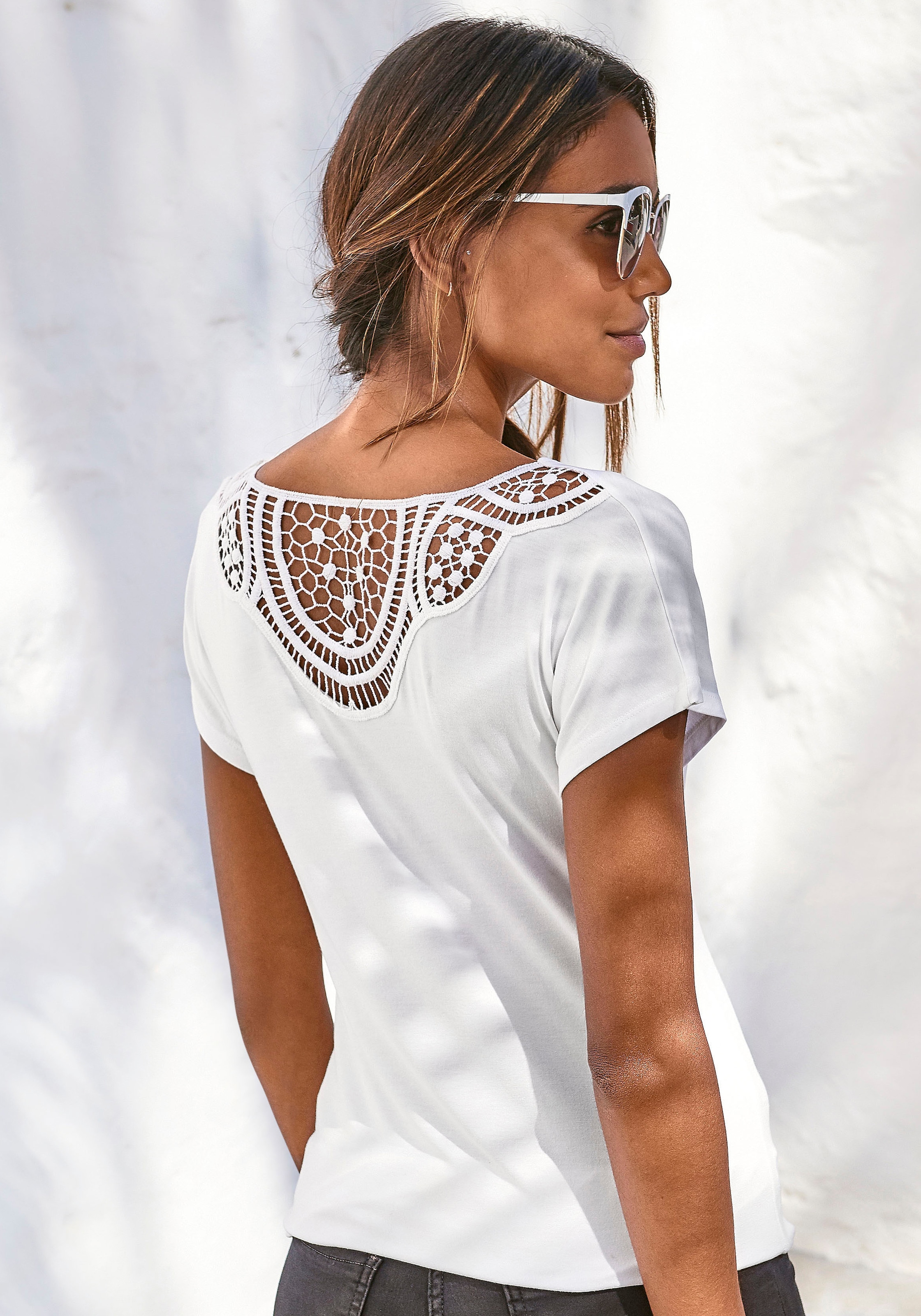 Image of Vivance Kurzarmshirt "mit Spitzeneinsatz im Rücken" aus elastischem Viskose Jersey