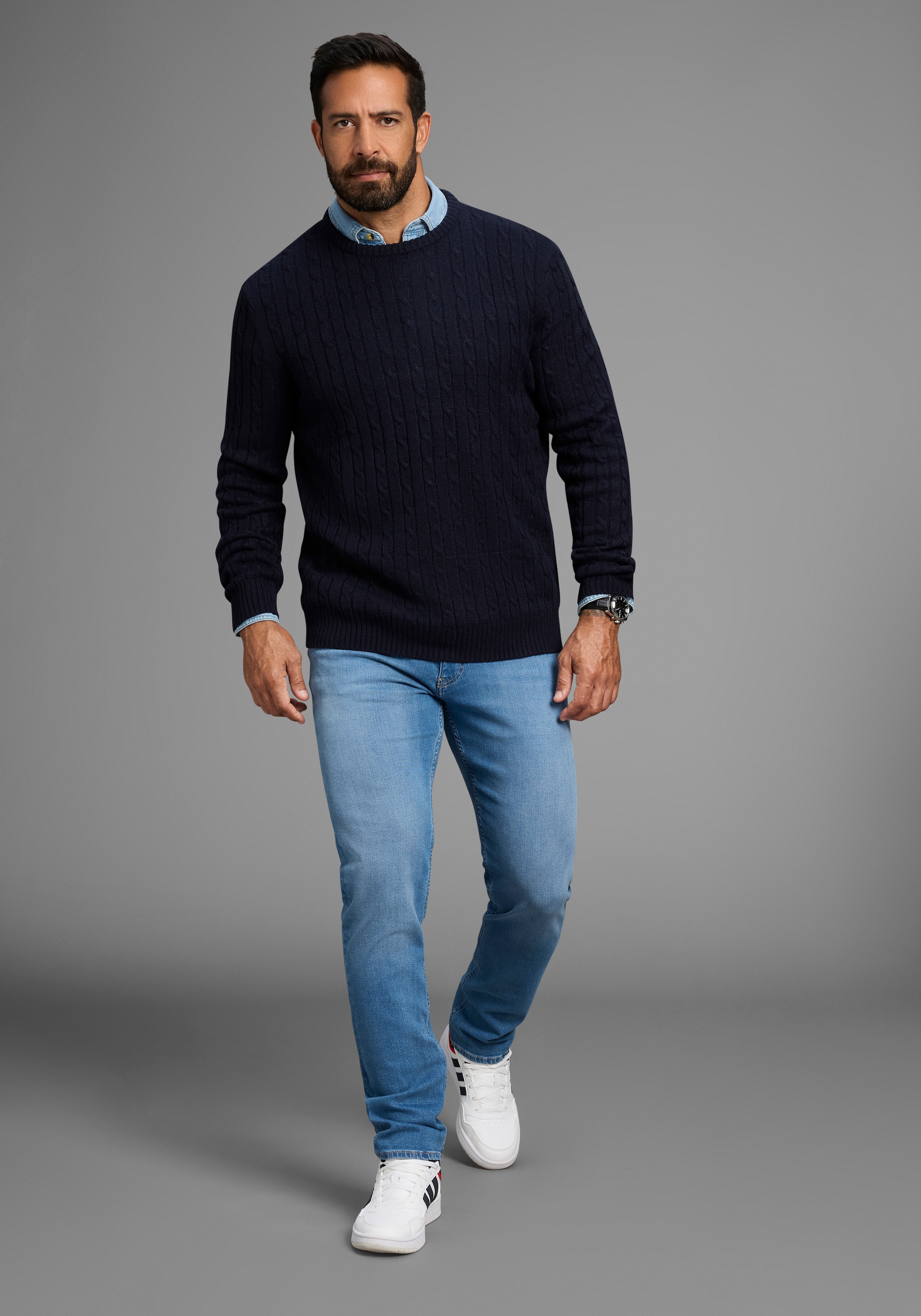 Man's World Pull à col rond »Neue Kollektion! Highlight allover Zopfmuster!« weicher Griff, Perfekt für die kältere Jahreszeit